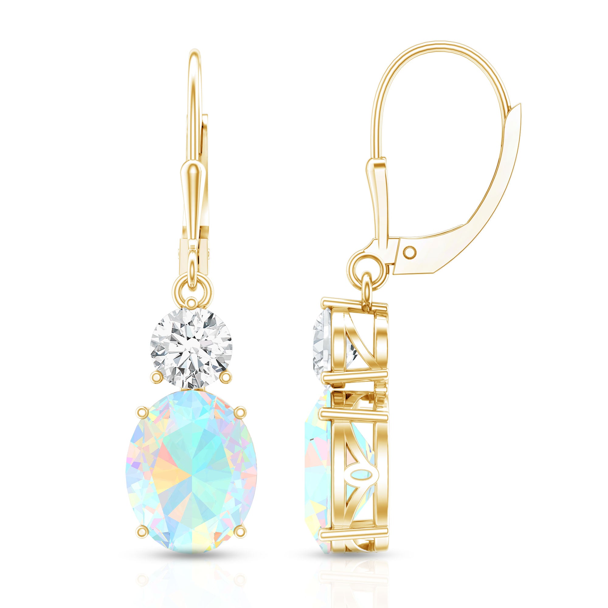 Certified Real 2.6 Carat Oval Ethiopian Opal Drop Earrings with Moissanite AAA - Rosec Jewels