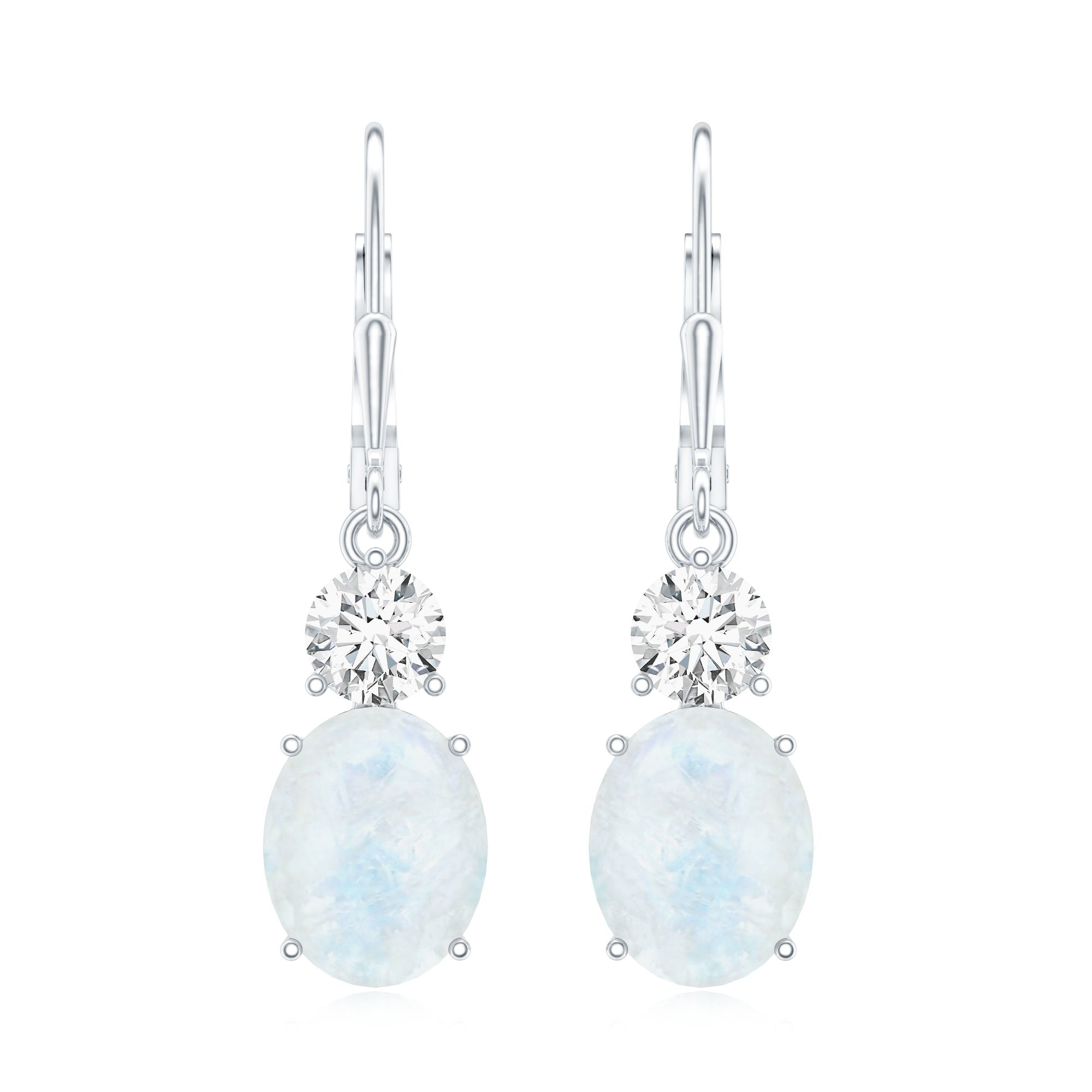 Natural 1.2 Carat Oval Moonstone Drop Earrings with Moissanite AAA - Rosec Jewels