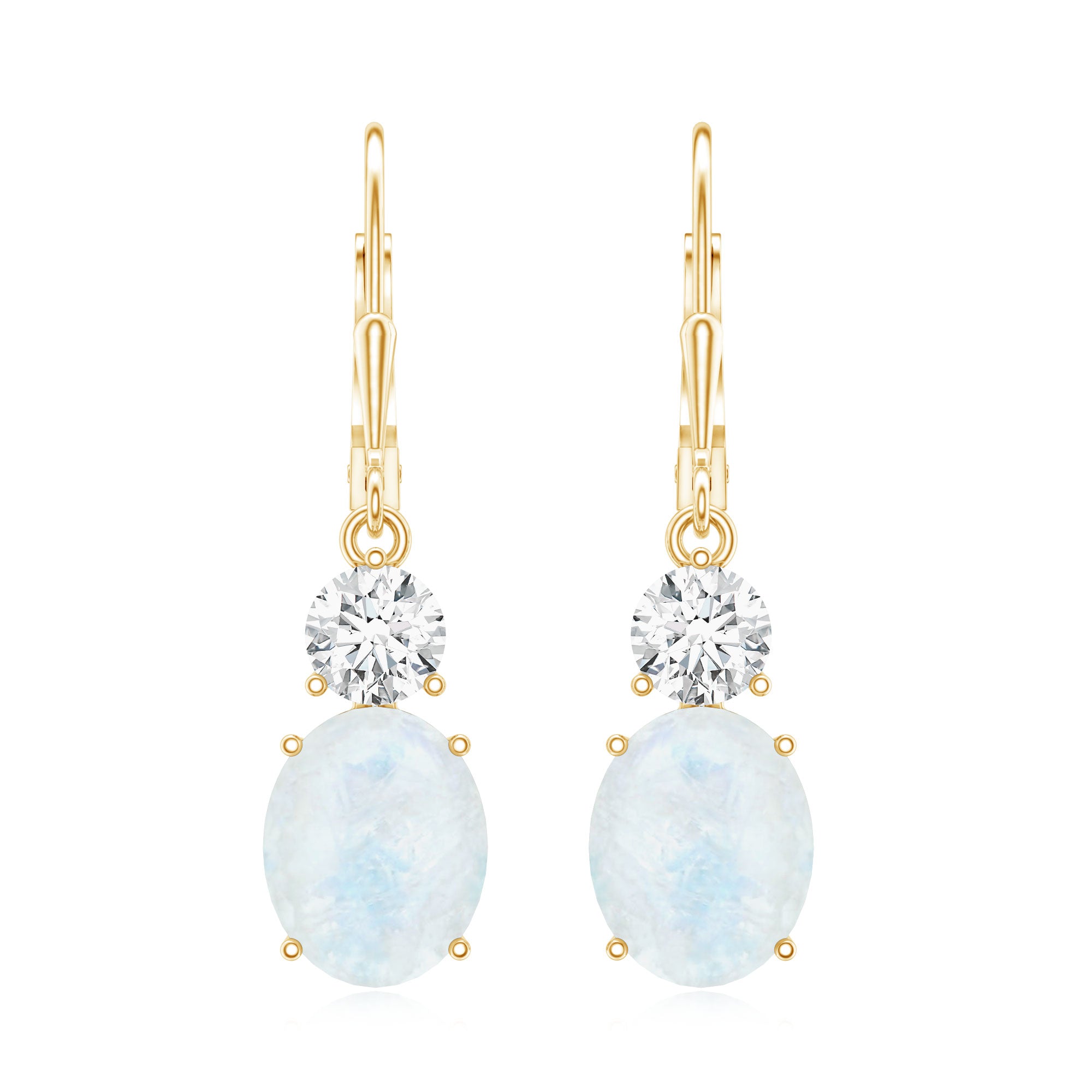 Natural 1.2 Carat Oval Moonstone Drop Earrings with Moissanite AAA - Rosec Jewels