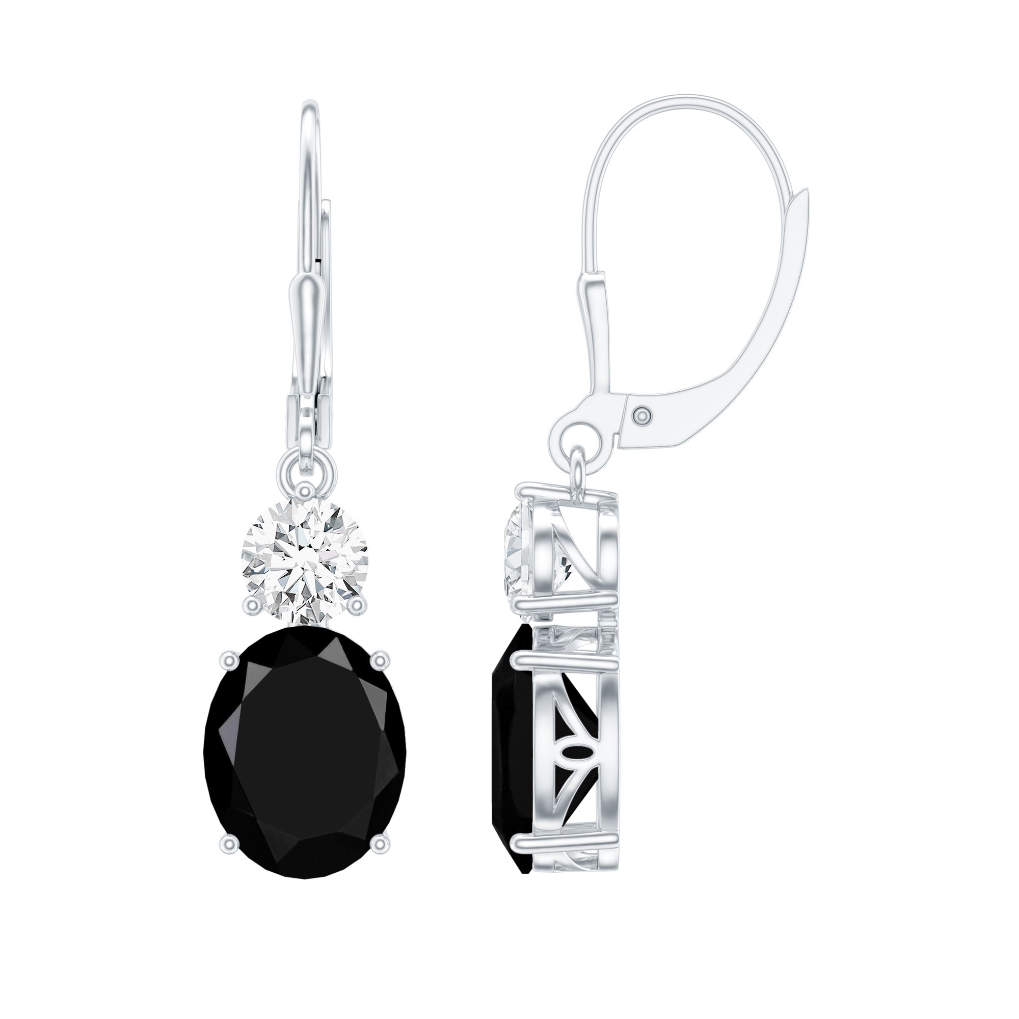 Natural 8X10mm Oval Black Onyx Drop Earrings with Lever Back AAA - Rosec Jewels