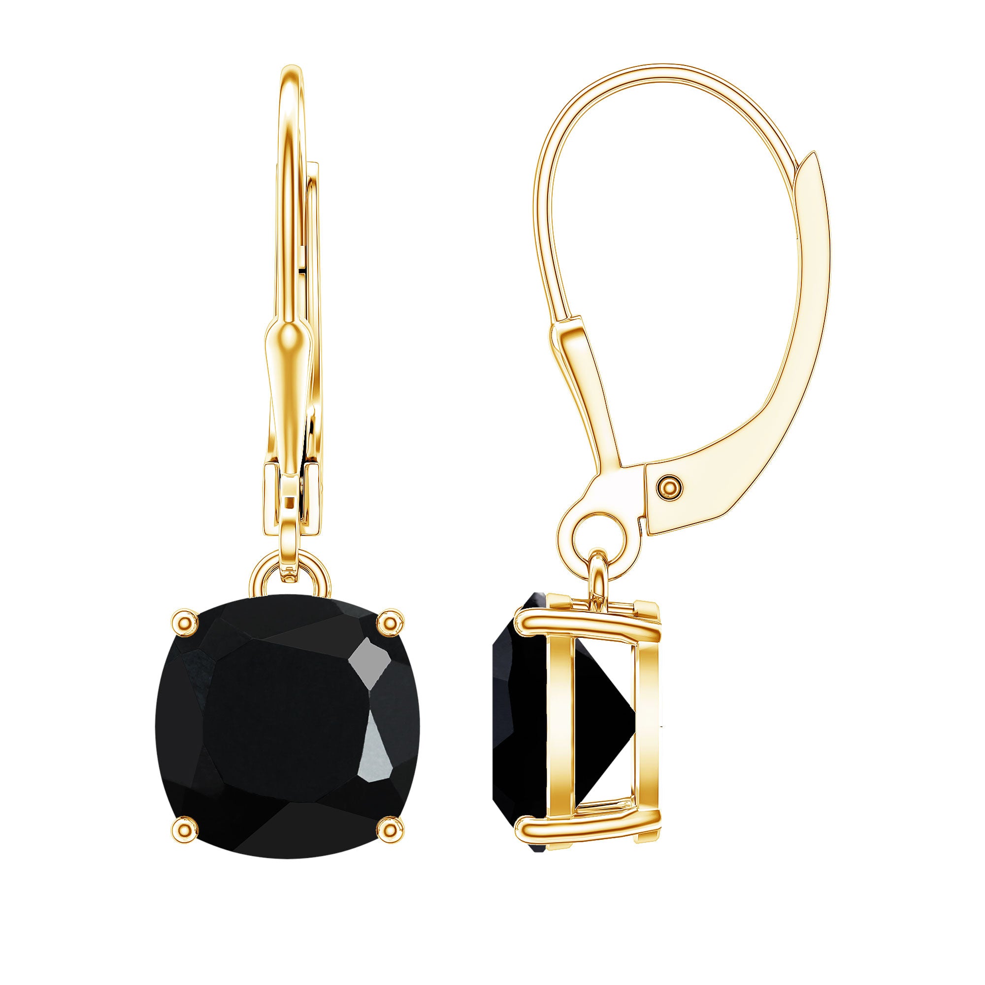 Black Onyx Solitaire Drop Lever Back Earrings AAA - Rosec Jewels