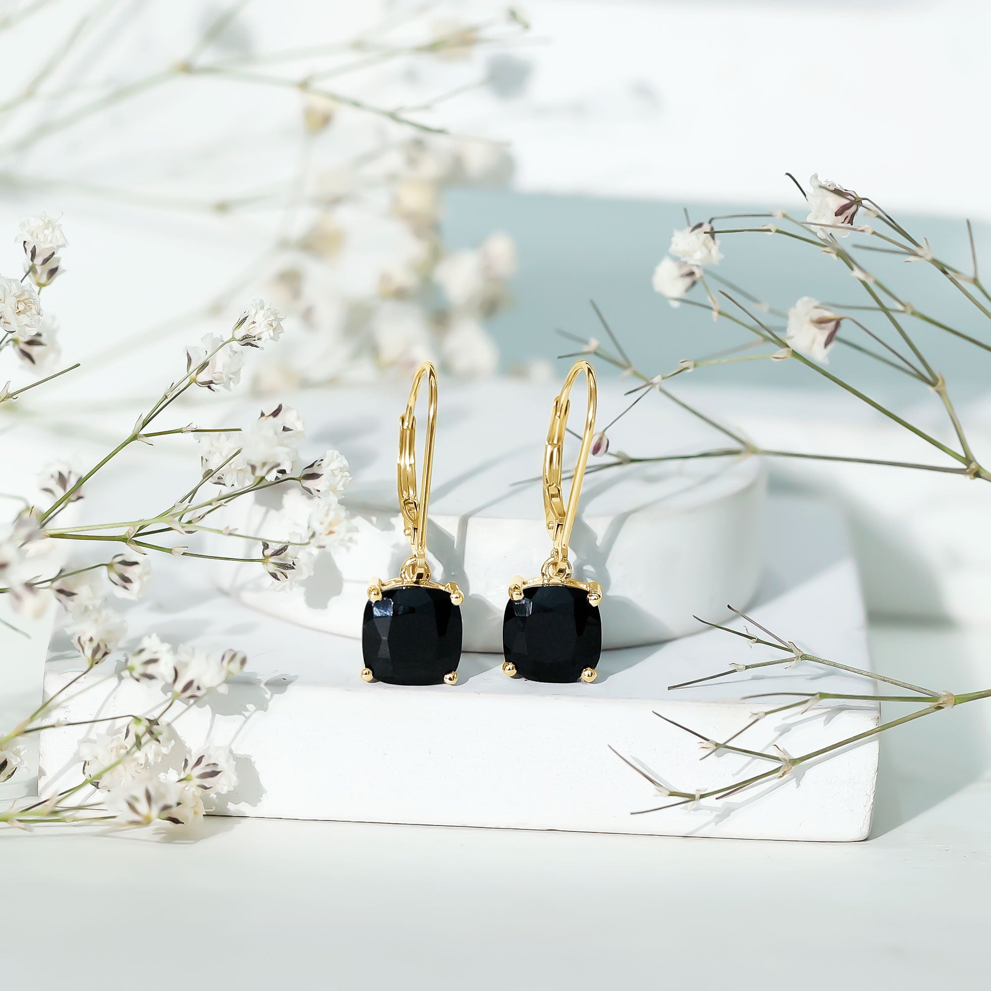 Black Onyx Solitaire Drop Lever Back Earrings AAA - Rosec Jewels