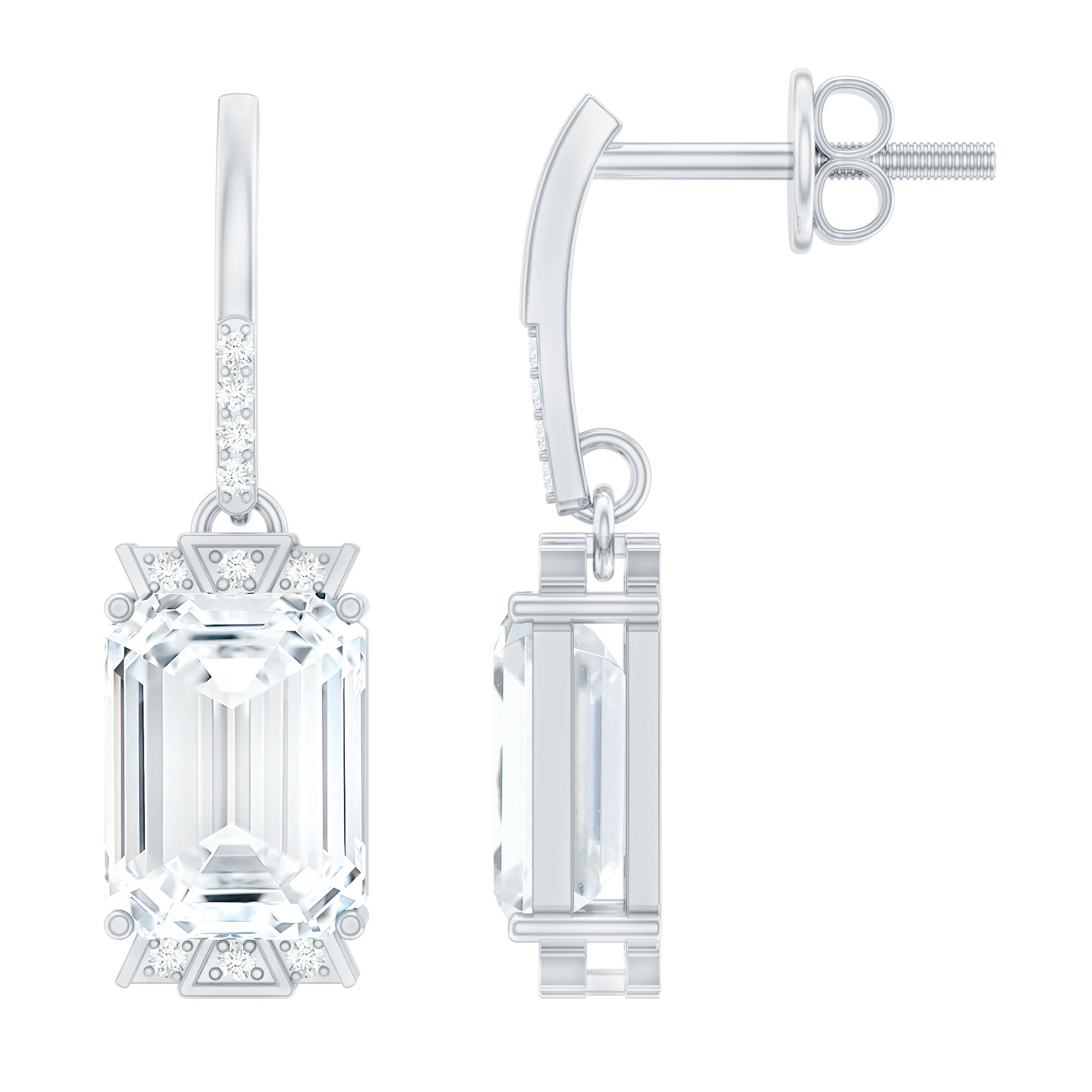Emerald Cut Moissanite Drop Earrings for Women