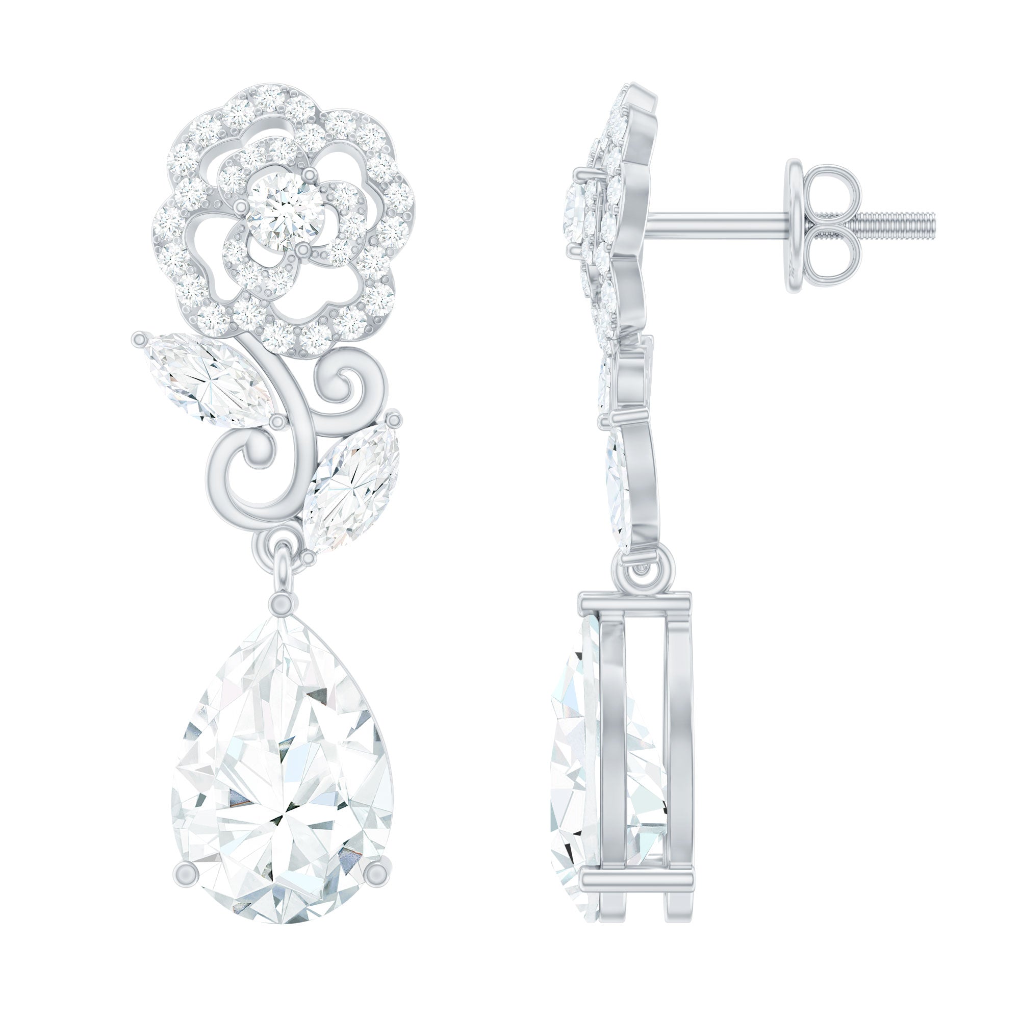 Pear Shaped 7X10 MM Moissanite Rose Flower Earrings for Wedding