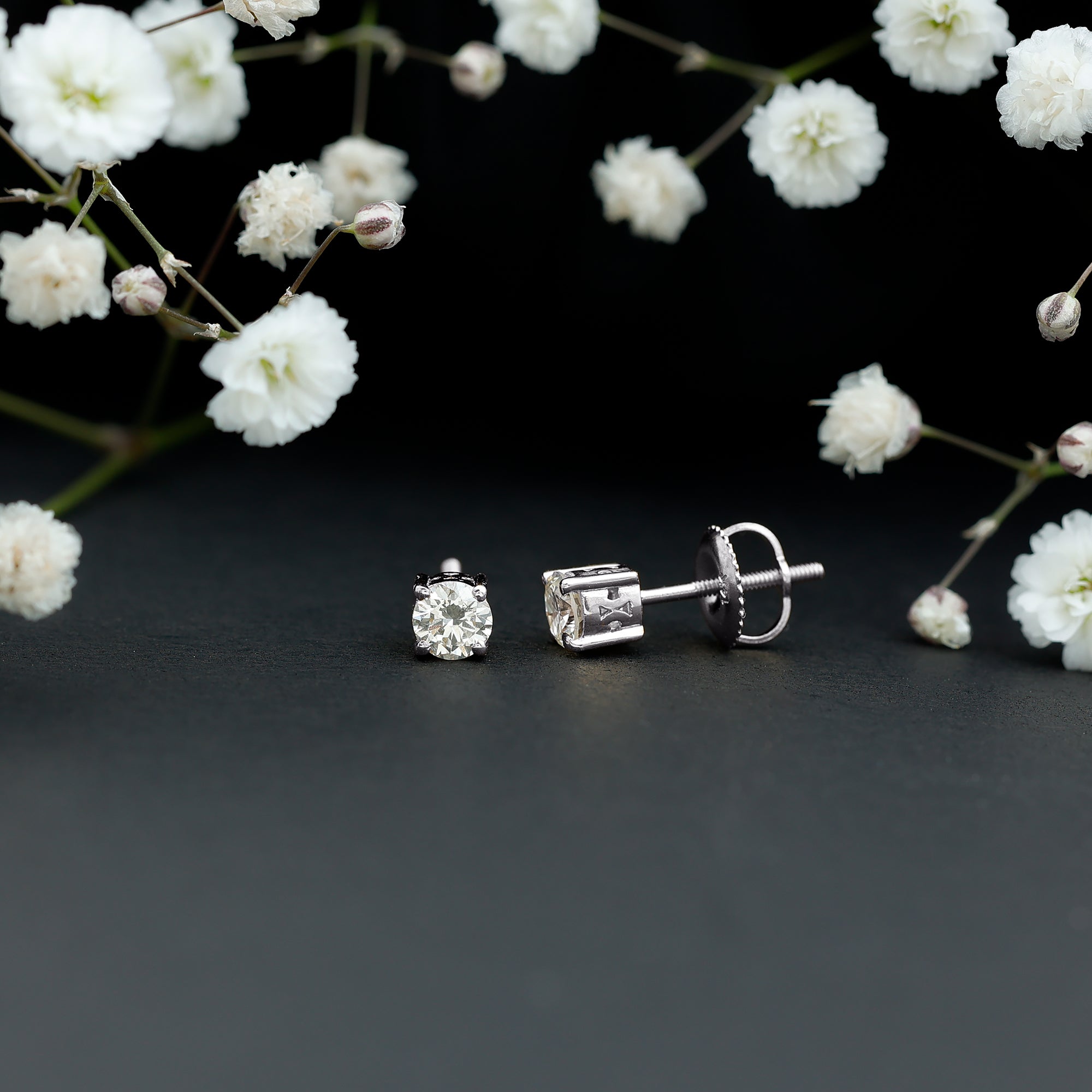 Brilliant Cut Diamond Solitaire Stud Earrings in Prong Setting Lab - ( EF-VS ) - Rosec Jewels