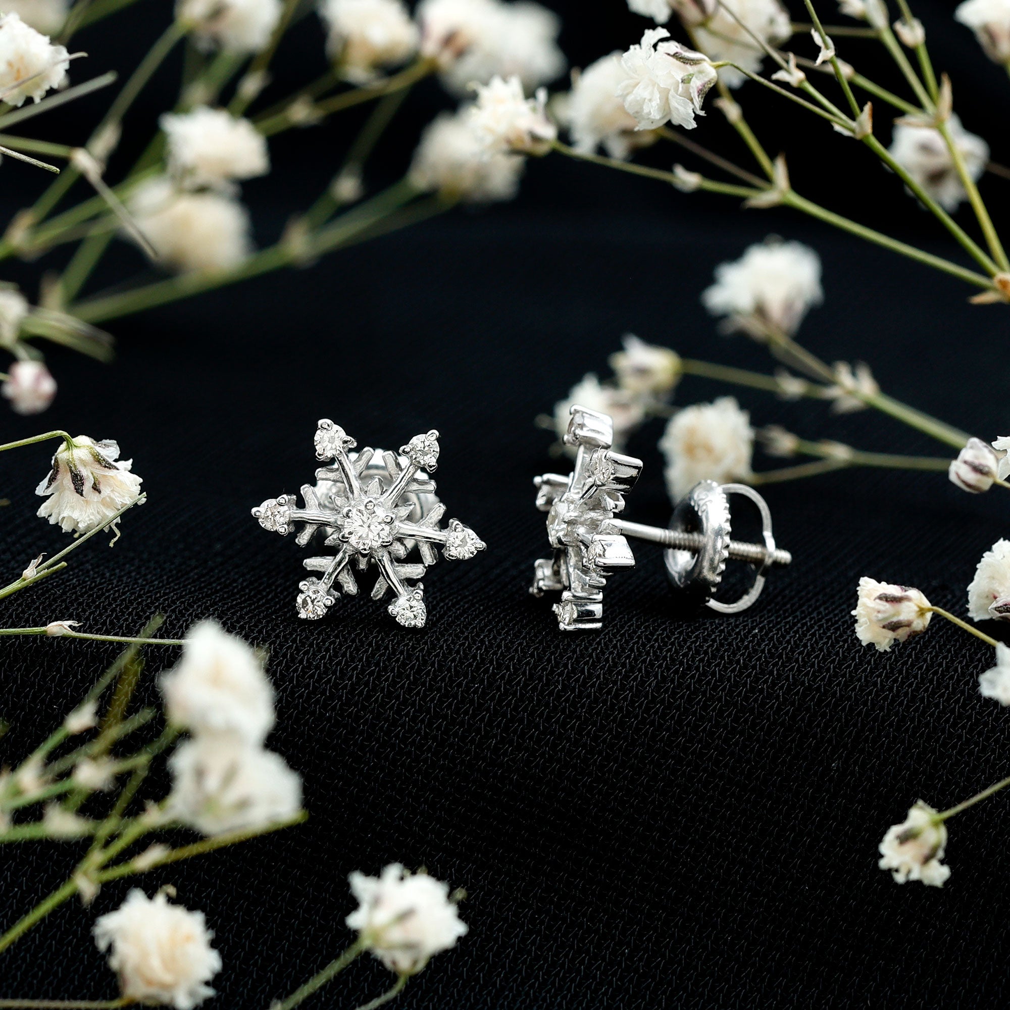 Diamond Snowflake Christmas Earrings Lab - ( EF-VS ) - Rosec Jewels
