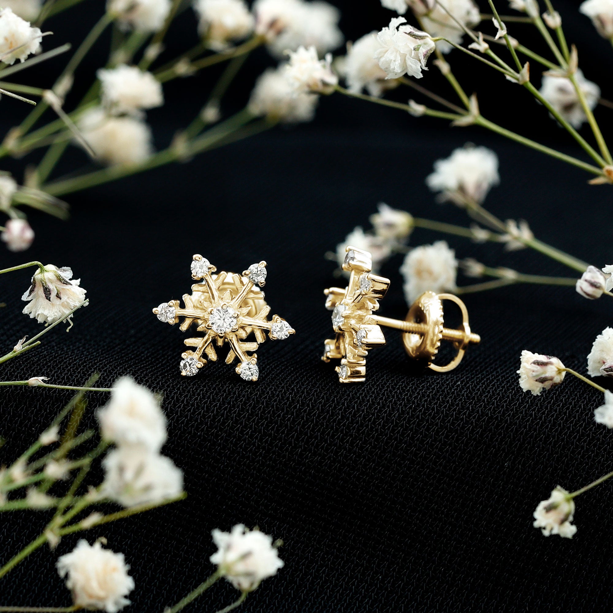 Diamond Snowflake Christmas Earrings Lab - ( EF-VS ) - Rosec Jewels