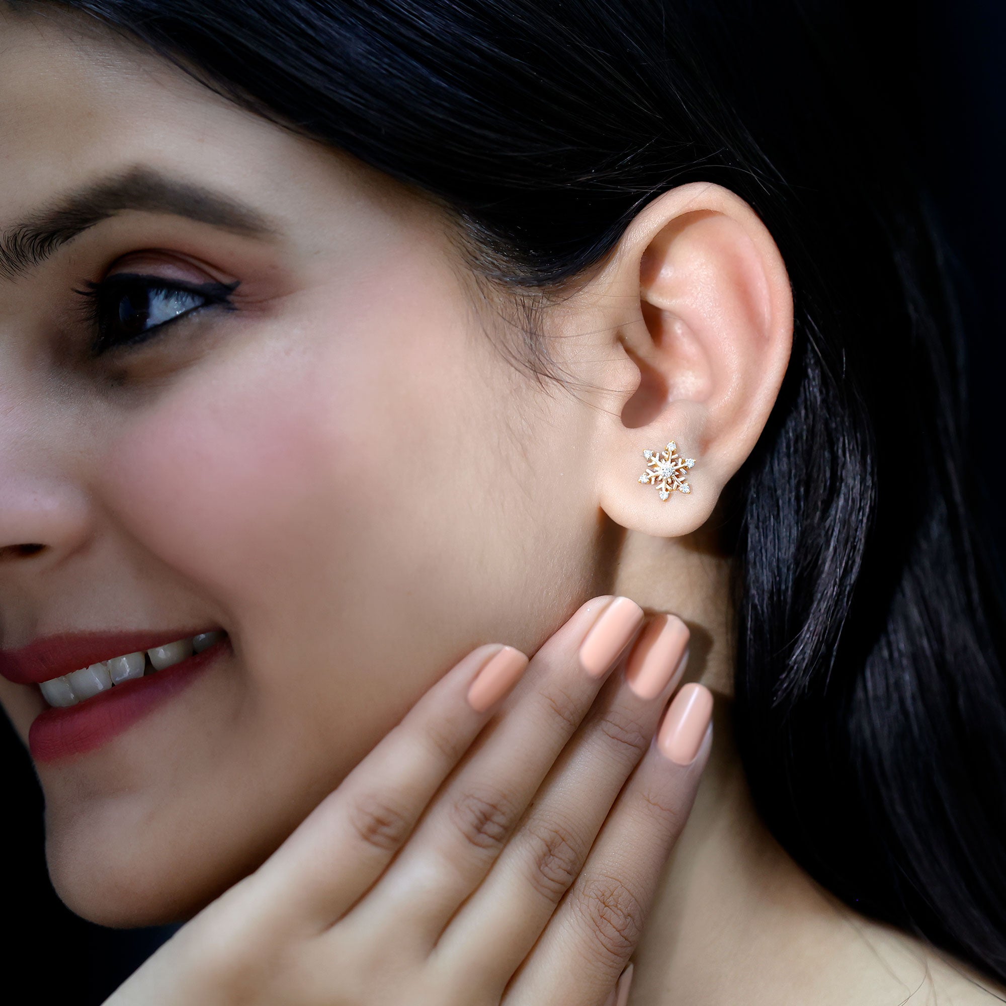 Diamond Snowflake Christmas Earrings Lab - ( EF-VS ) - Rosec Jewels