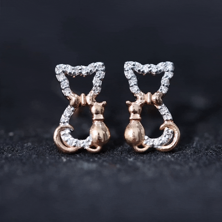 Certified Diamond Cat Stud Earrings Lab - ( EF-VS ) - Rosec Jewels