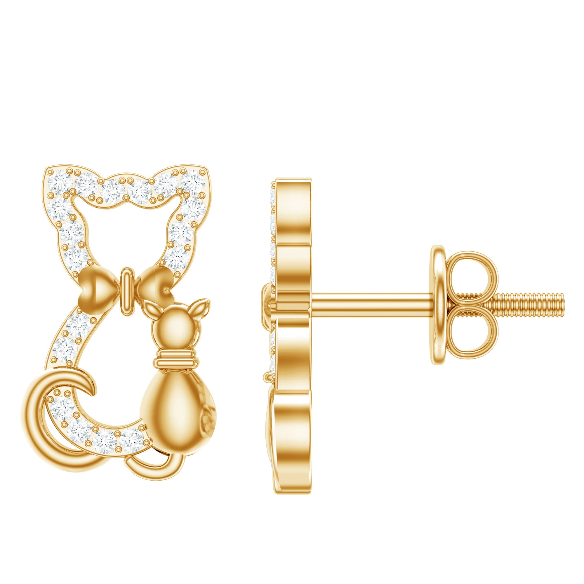 Certified Diamond Cat Stud Earrings Lab - ( EF-VS ) - Rosec Jewels