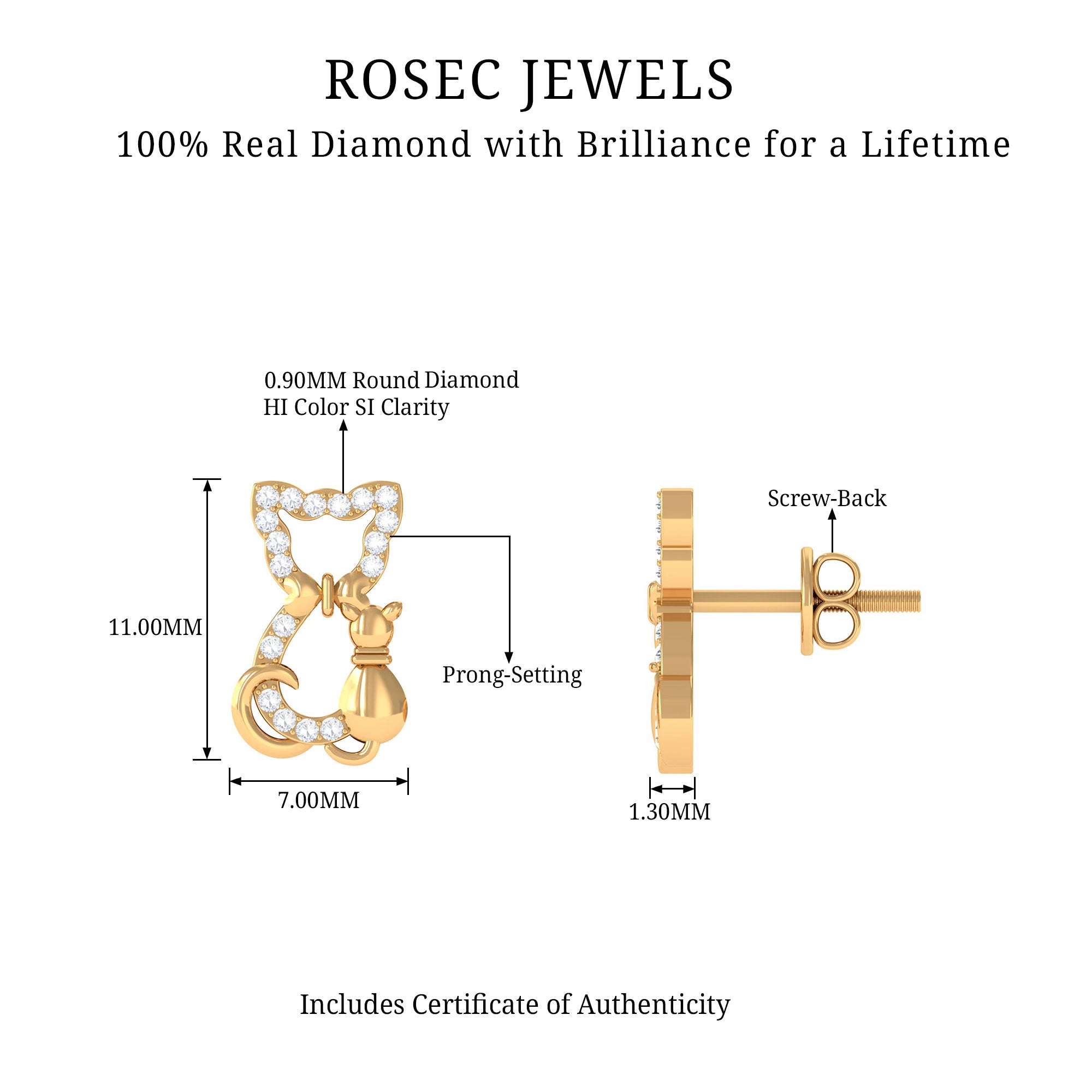 Certified Diamond Cat Stud Earrings Lab - ( EF-VS ) - Rosec Jewels
