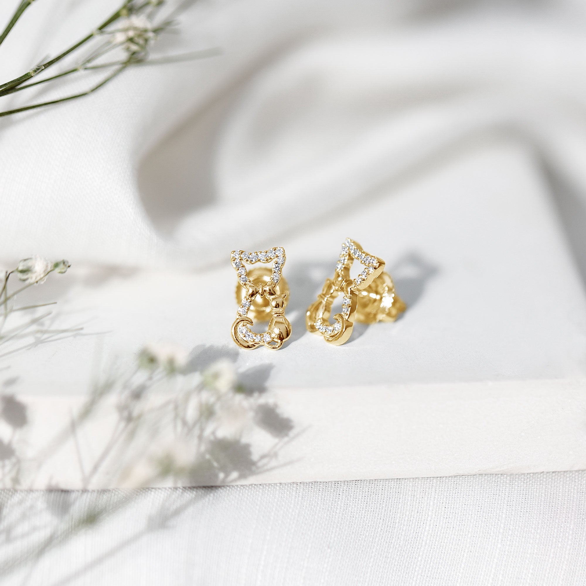 Certified Diamond Cat Stud Earrings Lab - ( EF-VS ) - Rosec Jewels