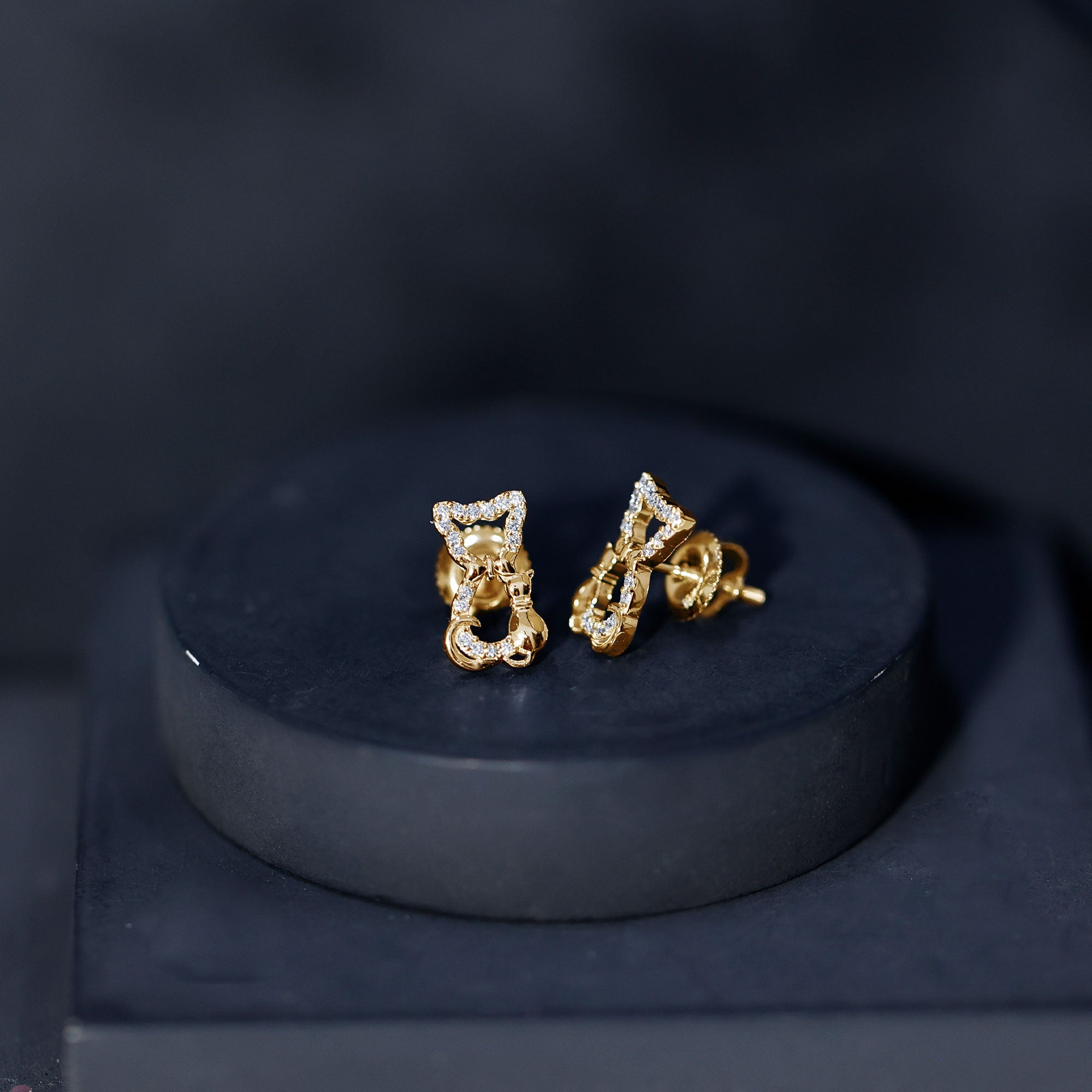 Certified Diamond Cat Stud Earrings Lab - ( EF-VS ) - Rosec Jewels