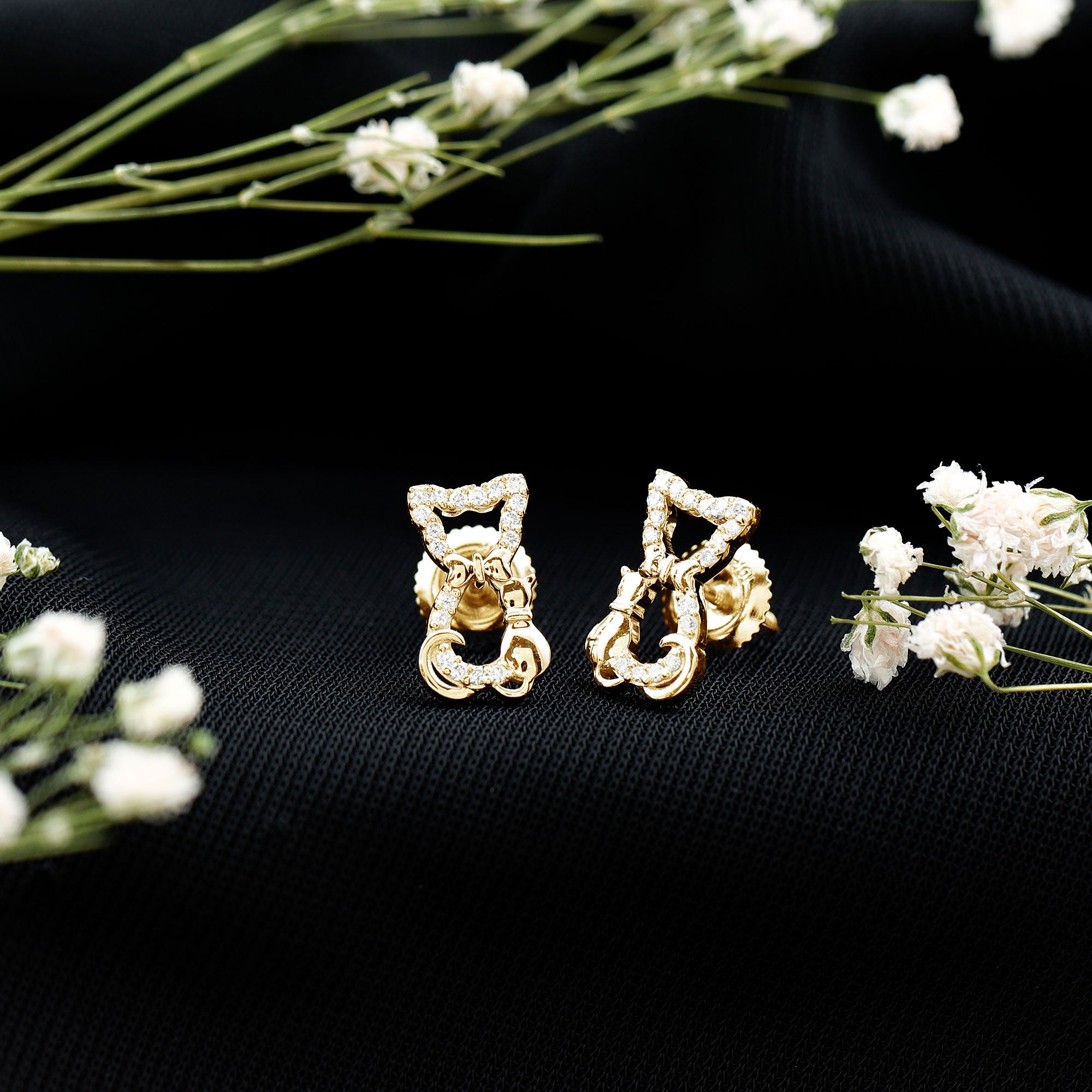 Certified Diamond Cat Stud Earrings Lab - ( EF-VS ) - Rosec Jewels