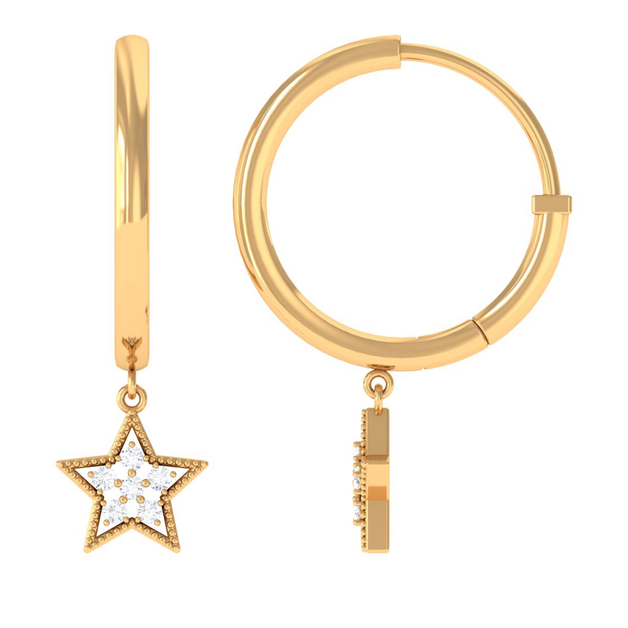 Rosec Jewels-Diamond Celestial Hoop Drop Earrings with Milgrain Details