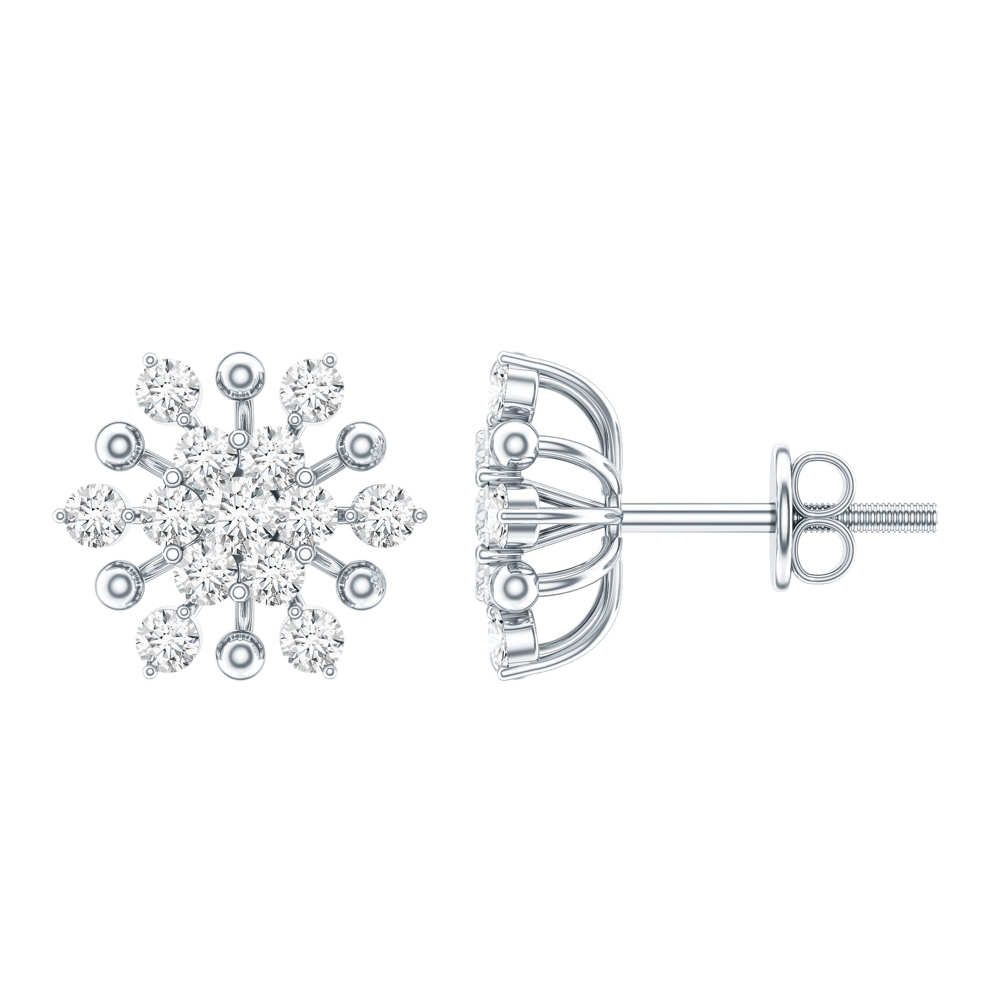 Diamond Cluster Stud Earrings Lab - ( EF-VS ) - Rosec Jewels