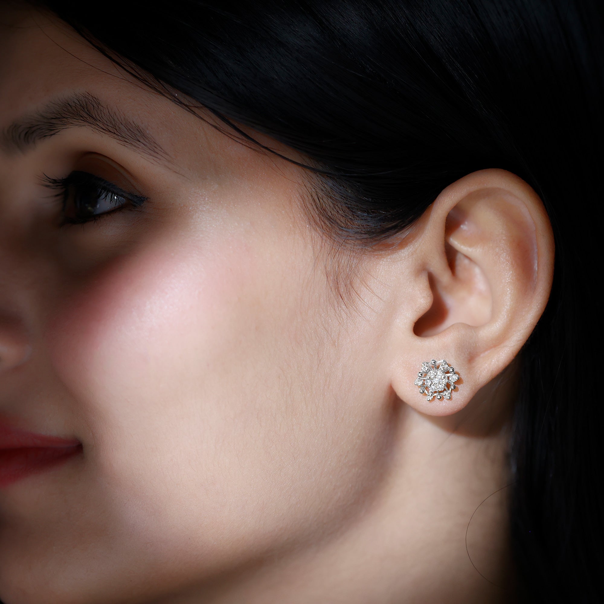 Rosec Jewels-Diamond Cluster Snowflake Stud Earrings