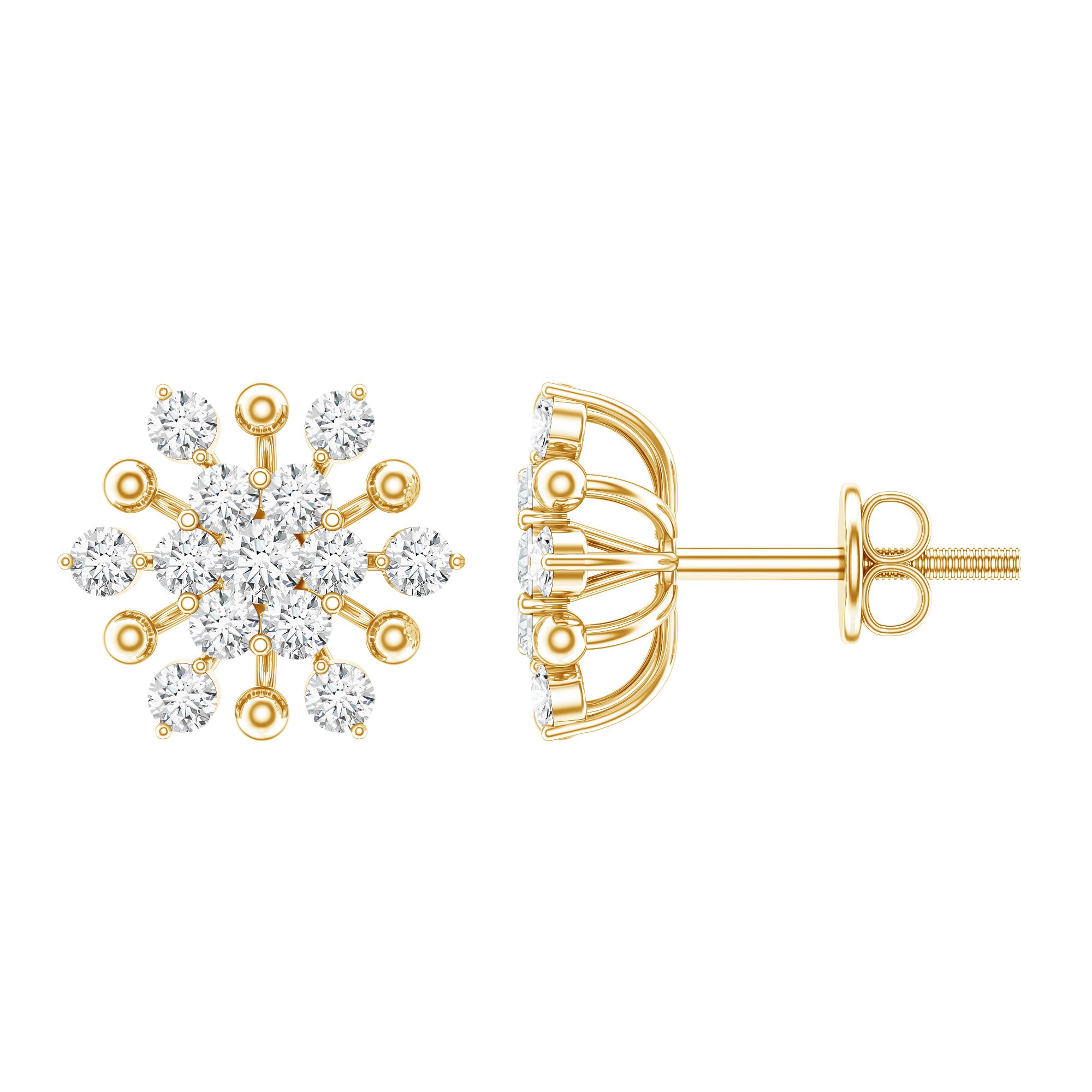 Diamond Cluster Stud Earrings Lab - ( EF-VS ) - Rosec Jewels
