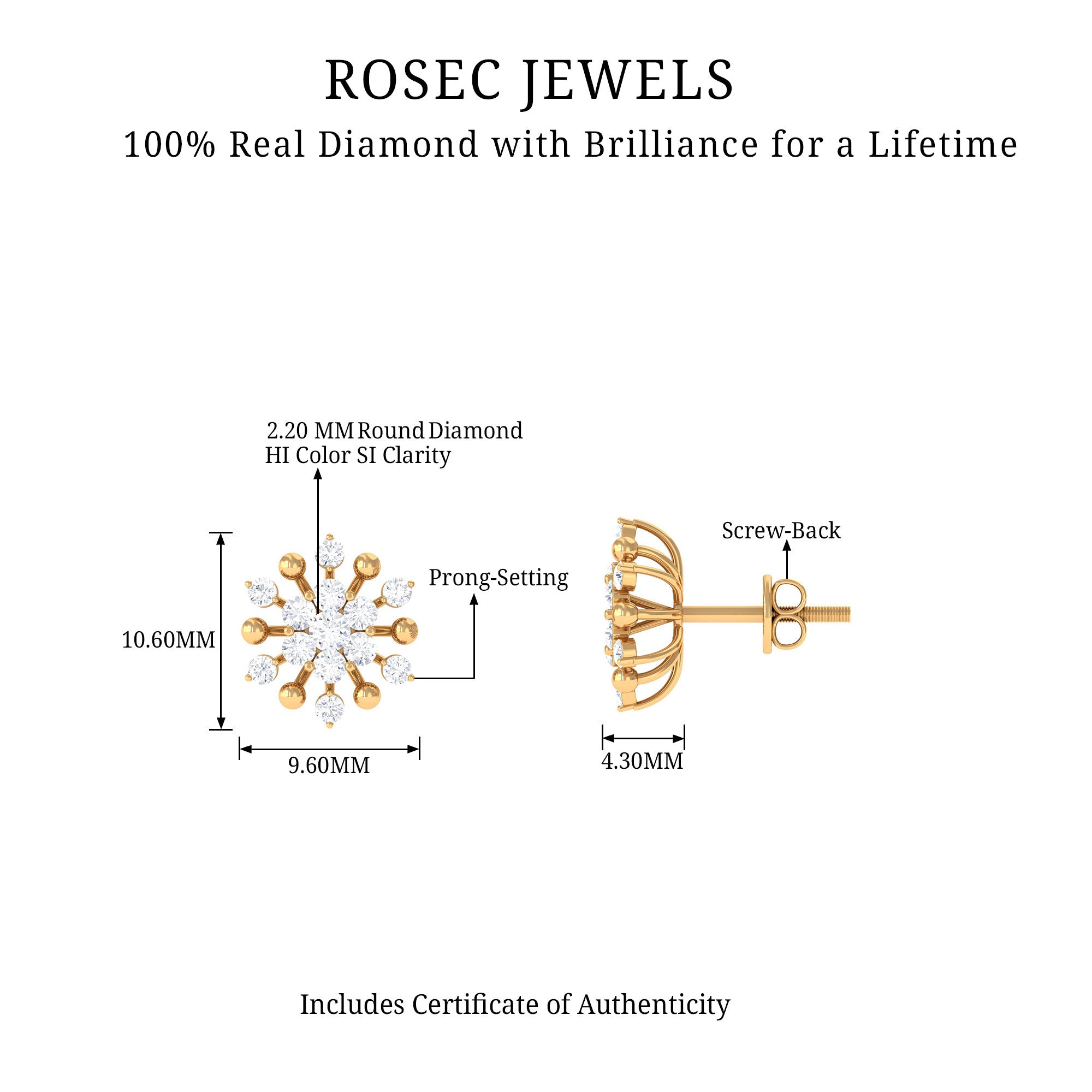 Diamond Cluster Stud Earrings Lab - ( EF-VS ) - Rosec Jewels
