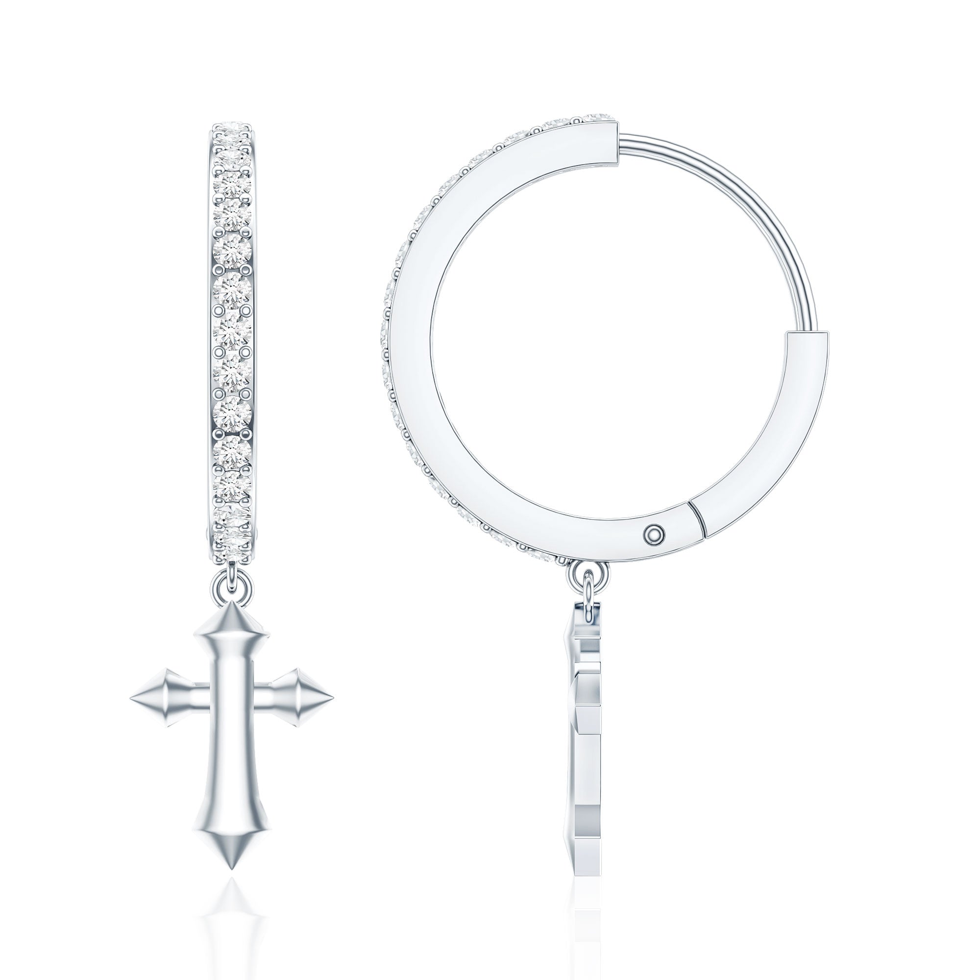 Certified Diamond Cross Drop Hoop Earrings Lab - ( EF-VS ) - Rosec Jewels