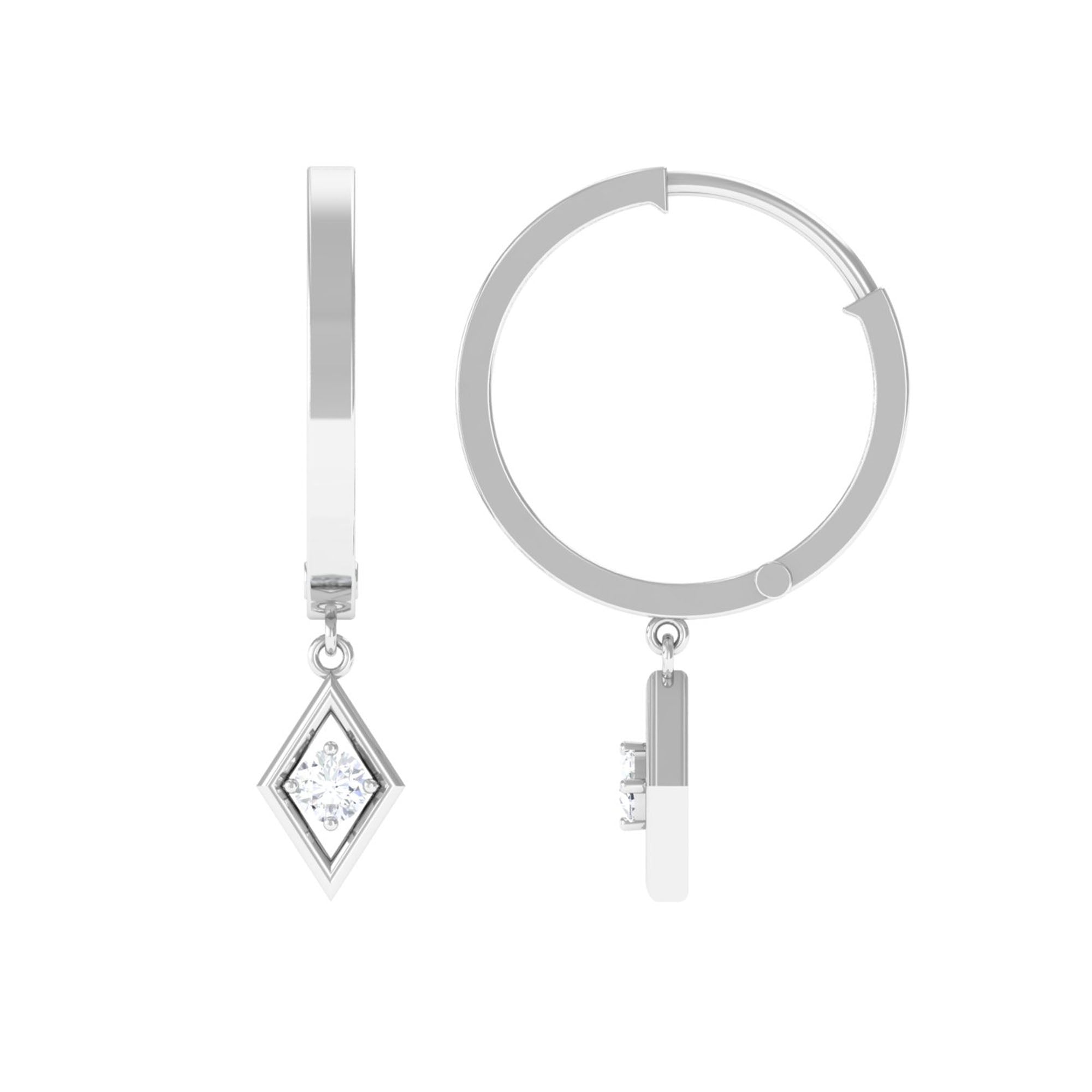 Rosec Jewels-Diamond Drop Hoop Earrings in Geometric Design