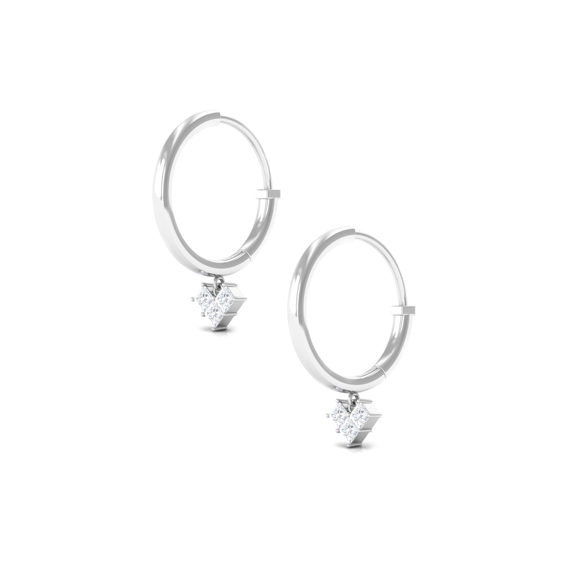 Rosec Jewels-1/2 CT Princess Cut Diamond Heart Drop Hoop Earrings