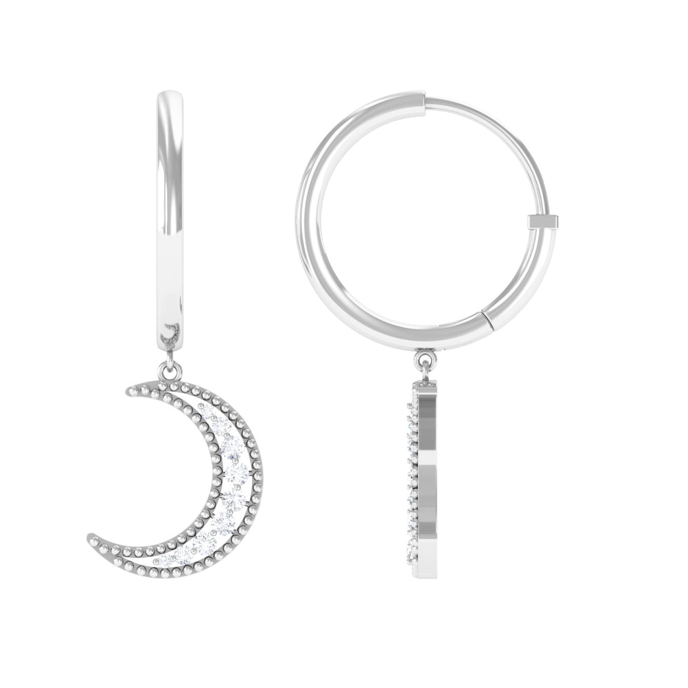 Certified Diamond Moon Drop Hoop Earrings Lab - ( EF-VS ) - Rosec Jewels