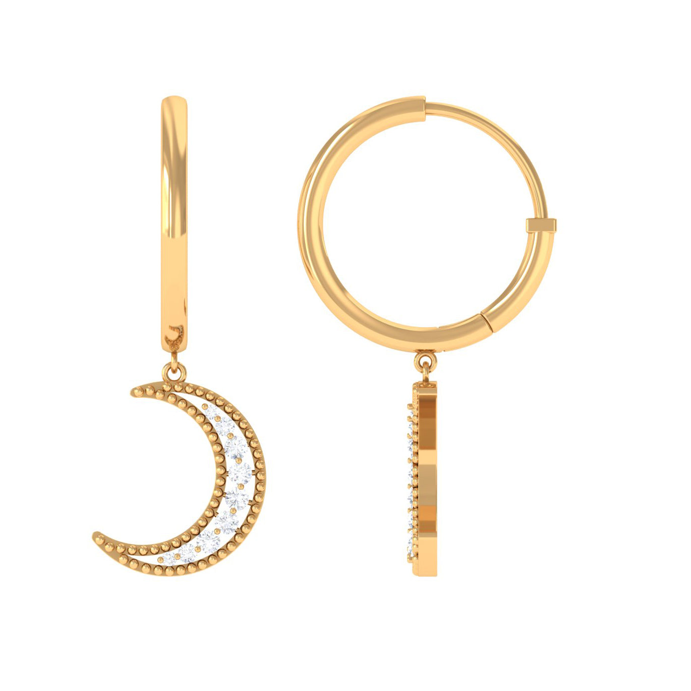 Certified Diamond Moon Drop Hoop Earrings Lab - ( EF-VS ) - Rosec Jewels