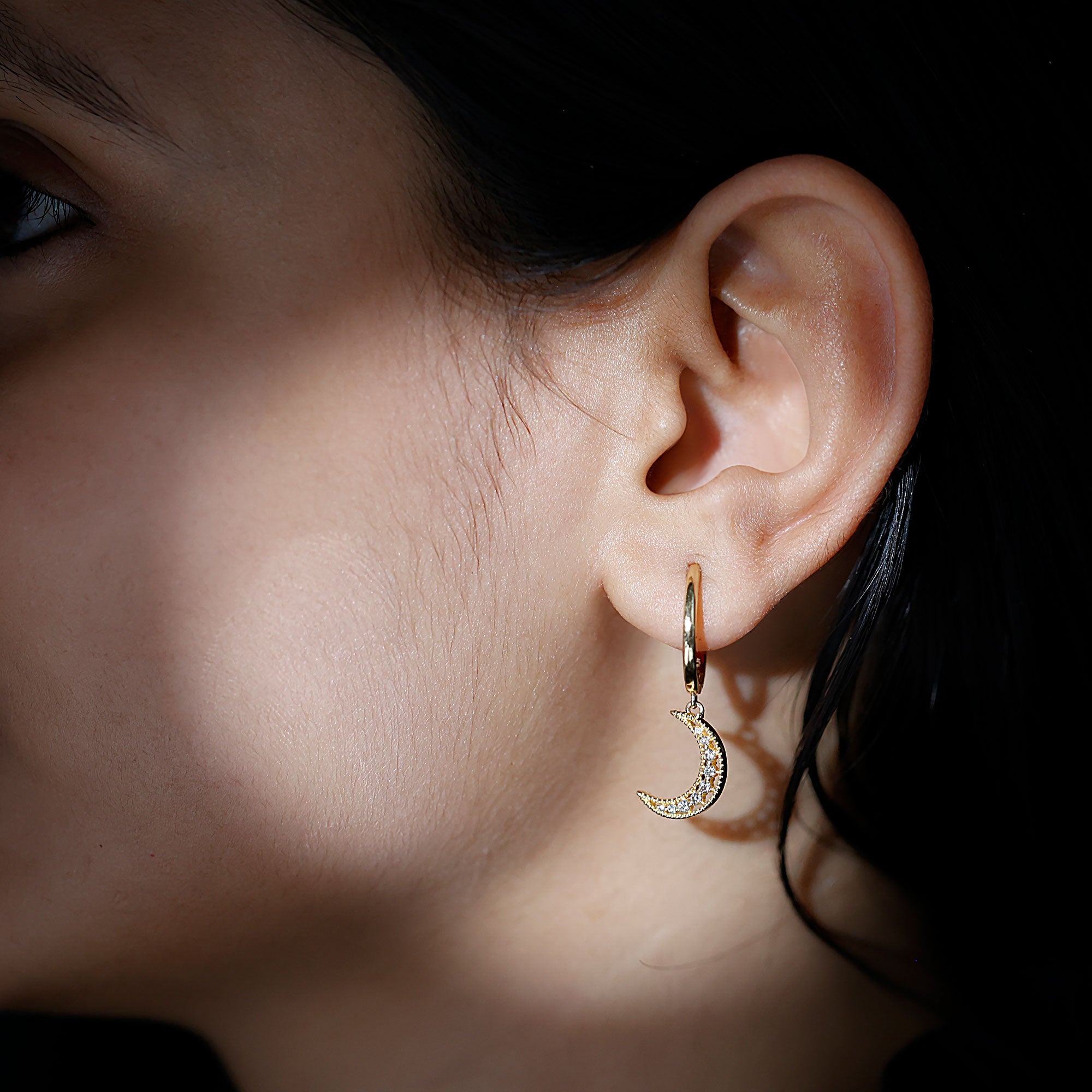 Rosec Jewels-Diamond Moon Drop Hoop Earrings