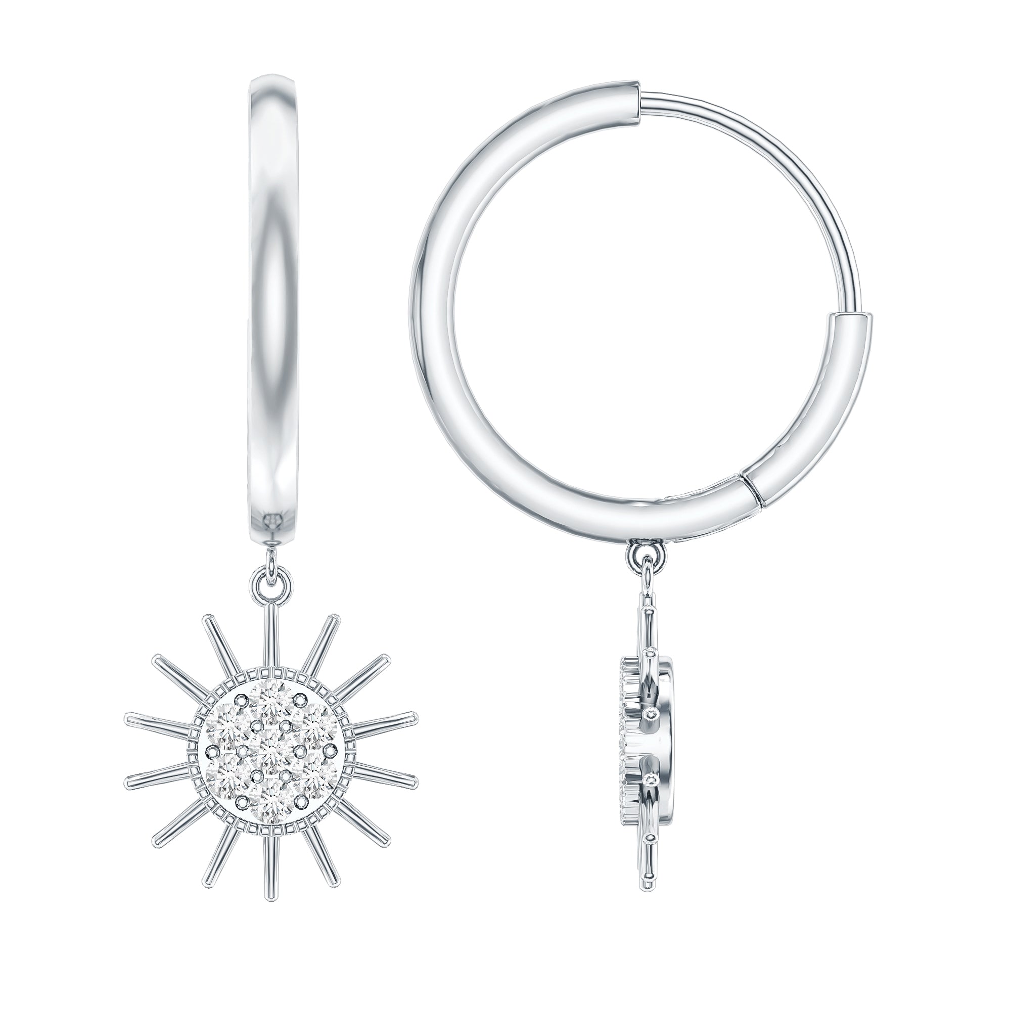 Certified Diamond Sunburst Hoop Earrings Lab - ( EF-VS ) - Rosec Jewels