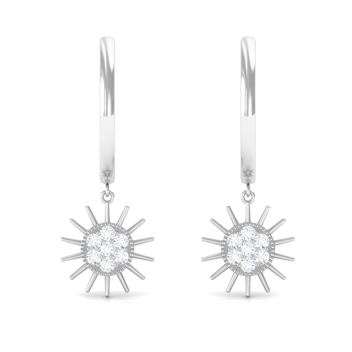 Rosec Jewels-1/2 CT Sunburst Dangle Earrings with Diamond Cluster