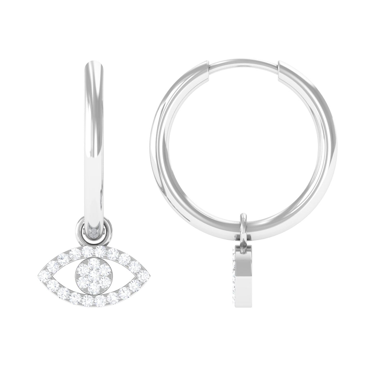 Rosec Jewels-1/4 CT Diamond Evil Eye Drop Hoop Earrings
