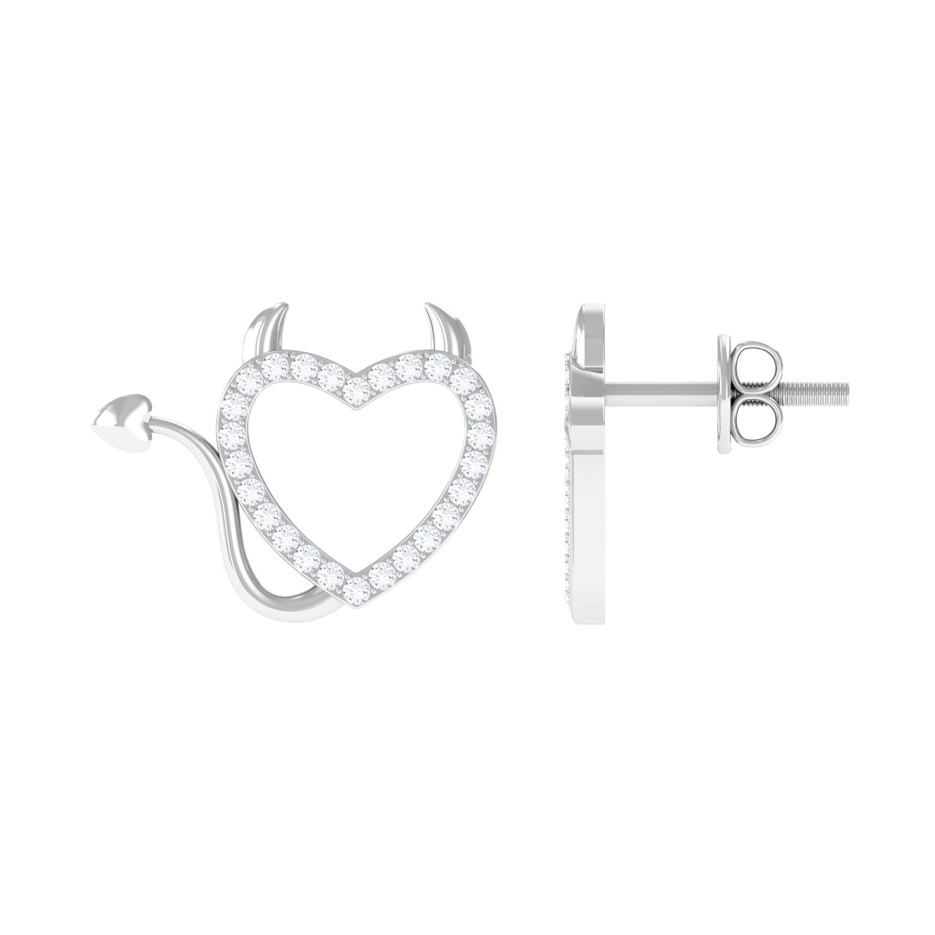 Round Diamond Devil Heart Earrings Lab - ( EF-VS ) - Rosec Jewels