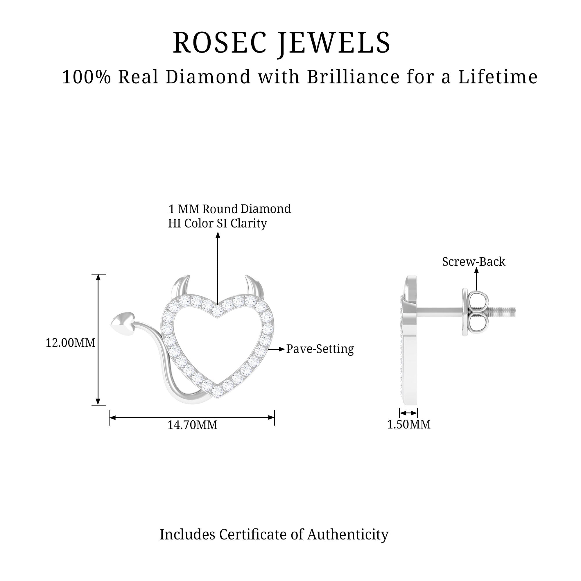 Round Diamond Devil Heart Earrings Lab - ( EF-VS ) - Rosec Jewels
