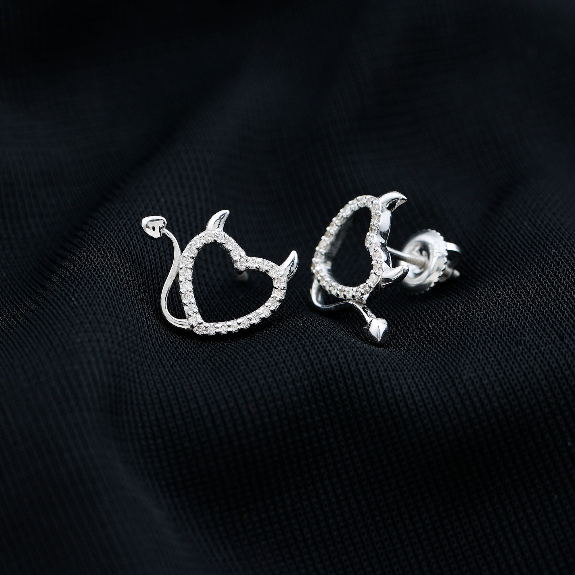Round Diamond Devil Heart Earrings Lab - ( EF-VS ) - Rosec Jewels