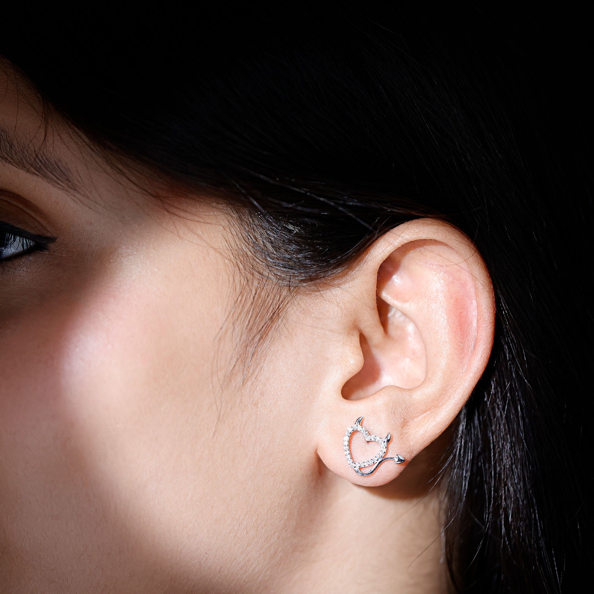 Round Diamond Devil Heart Earrings Lab - ( EF-VS ) - Rosec Jewels