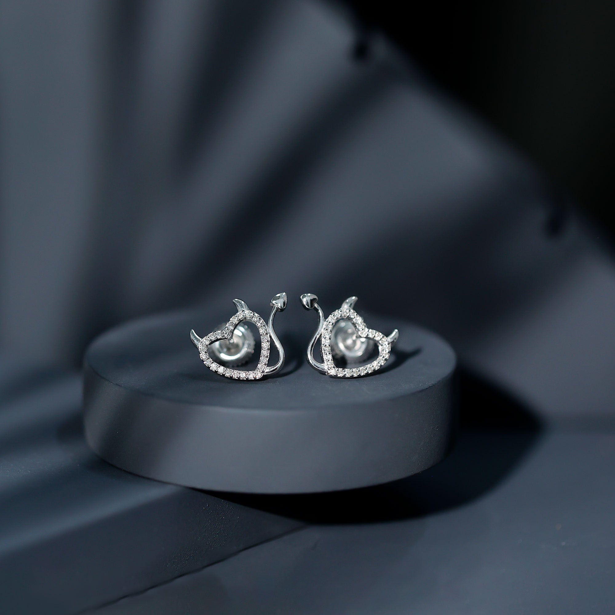 Round Diamond Devil Heart Earrings Lab - ( EF-VS ) - Rosec Jewels
