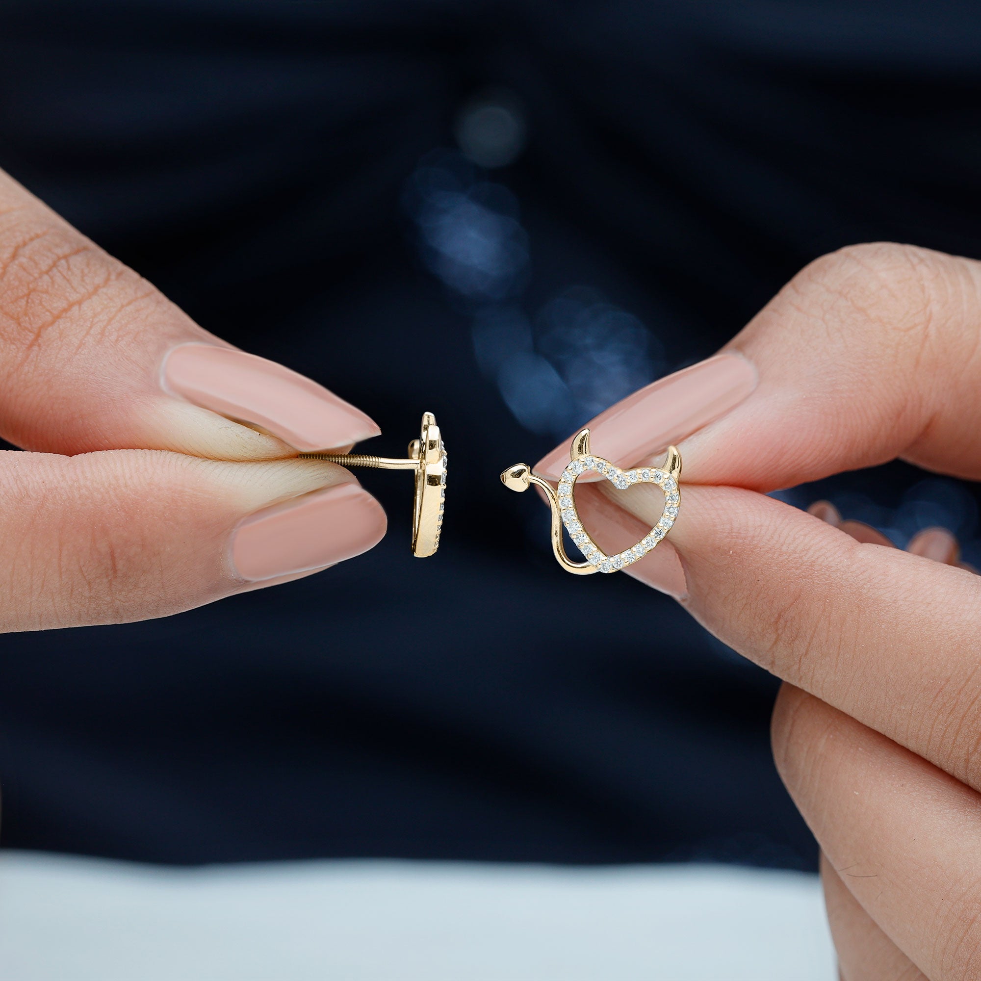 Rosec Jewels-1/4 CT Diamond Devil Heart Earrings in Gold