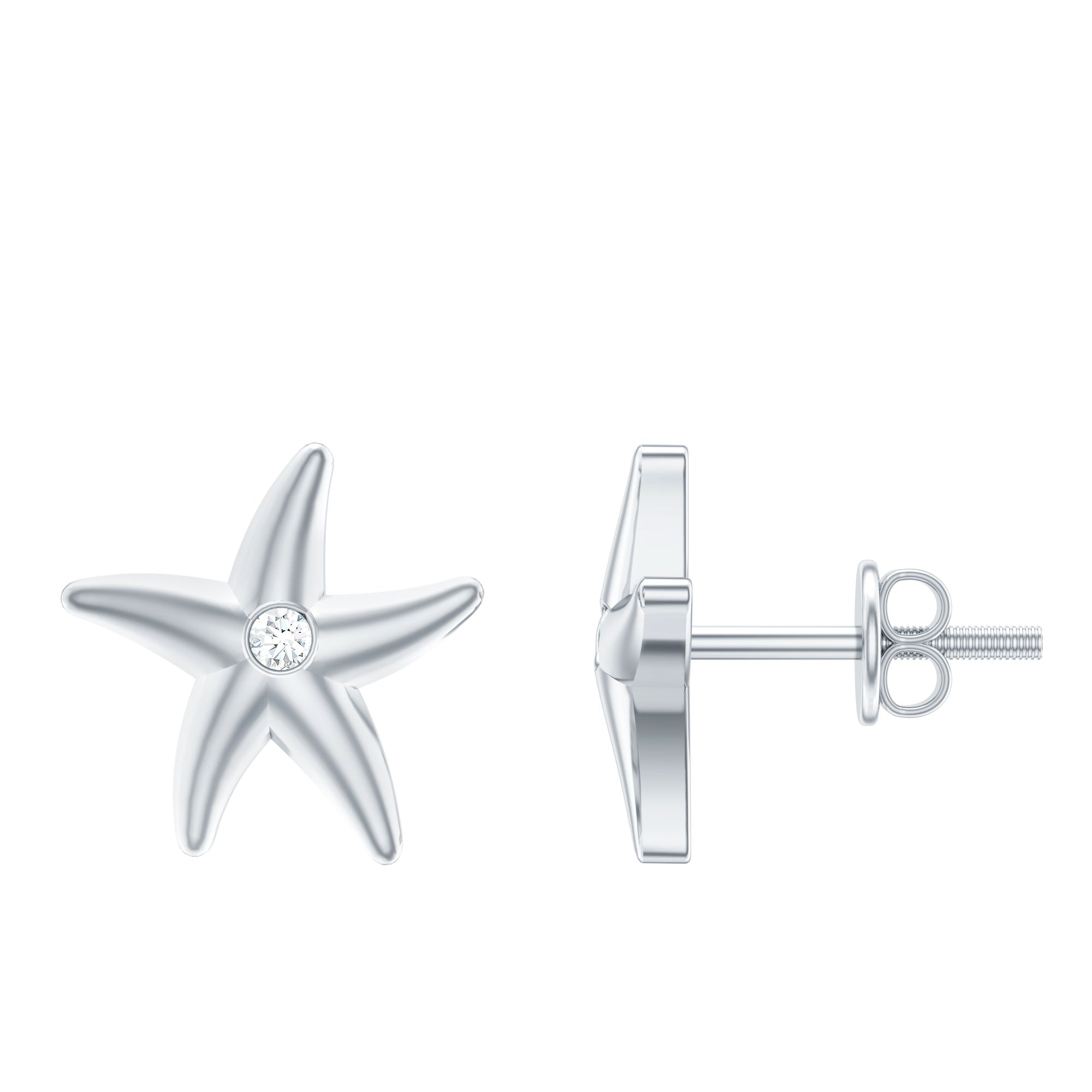 Diamond Starfish Stud Earrings for Women Lab - ( EF-VS ) - Rosec Jewels