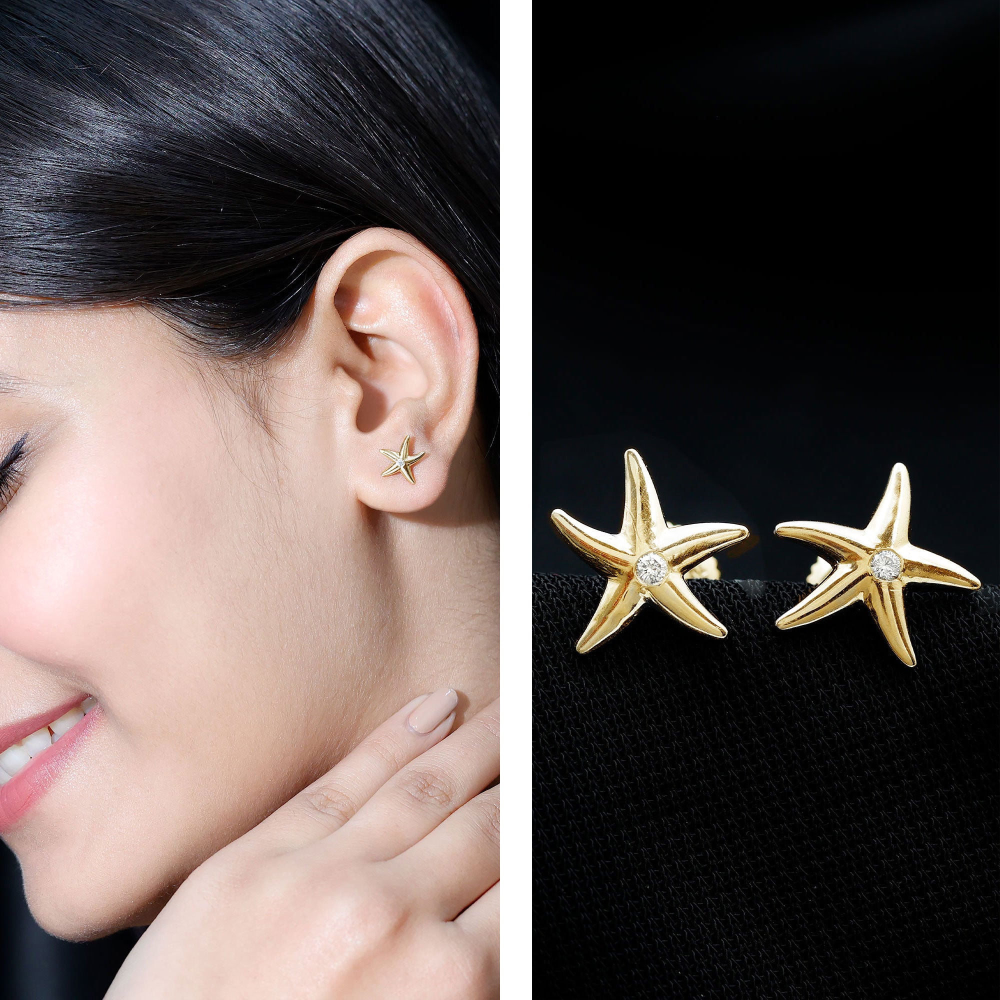Diamond Starfish Stud Earrings for Women Lab - ( EF-VS ) - Rosec Jewels