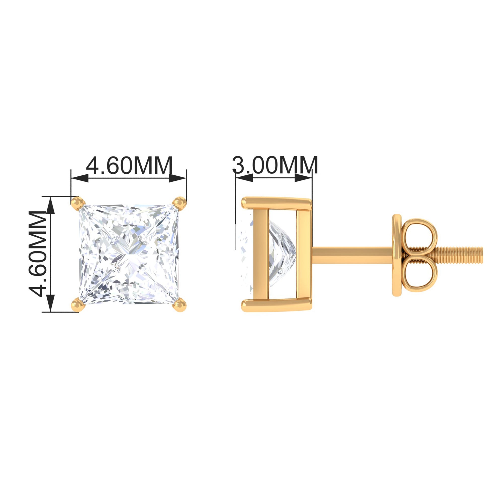 Natural Princess Cut Diamond Stud Earrings with Certificate Lab - ( EF-VS ) - Rosec Jewels