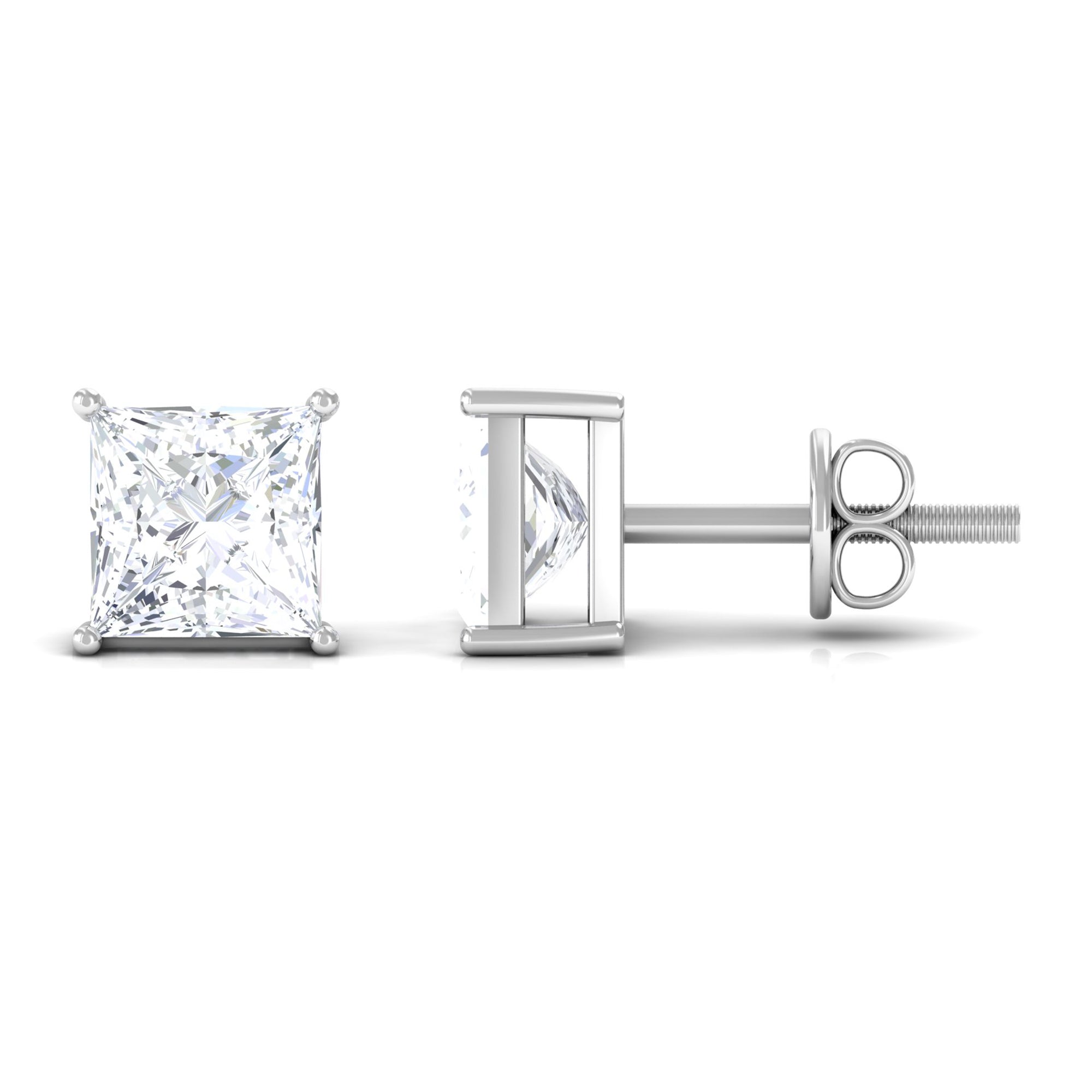 Natural Princess Cut Diamond Stud Earrings with Certificate Lab - ( EF-VS ) - Rosec Jewels