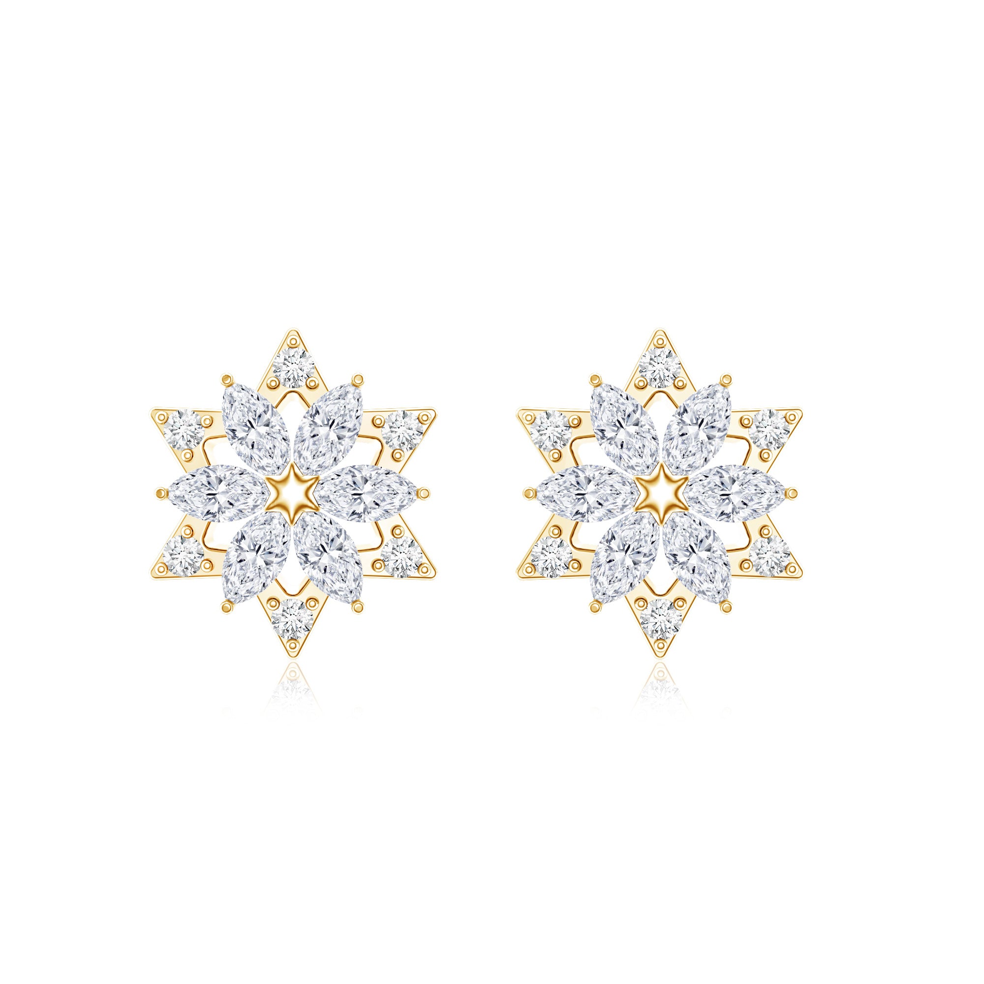 Round Diamond Flower Stud Earrings With Screw Back Lab - ( EF-VS ) - Rosec Jewels