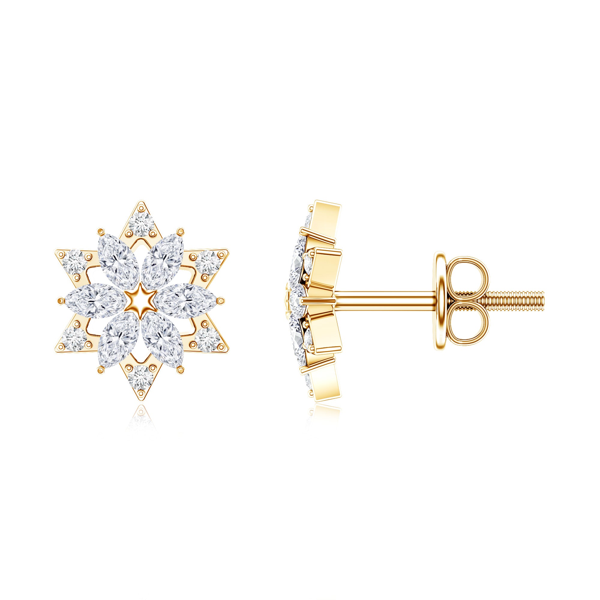 Round Diamond Flower Stud Earrings With Screw Back Lab - ( EF-VS ) - Rosec Jewels