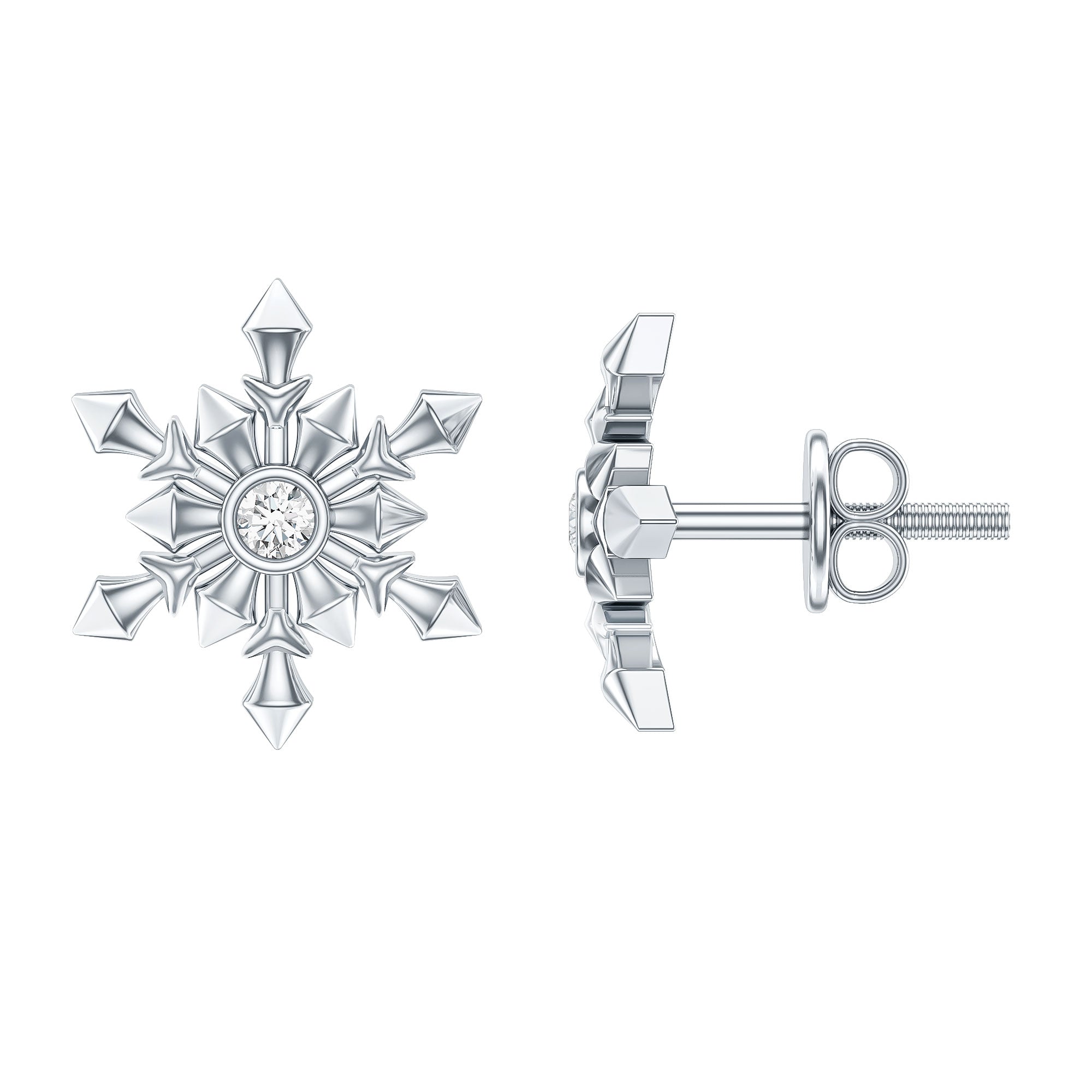 Bezel Set Diamond Snowflake Stud Earrings Lab - ( EF-VS ) - Rosec Jewels