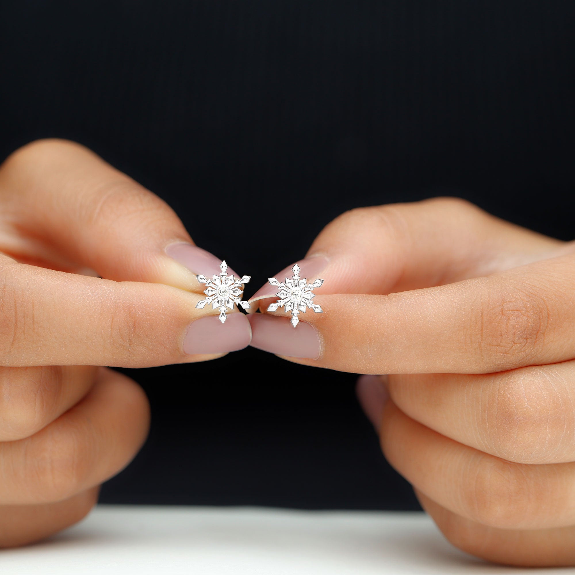 Rosec Jewels-Snowflake Stud Earrings with Bezel Set Diamond