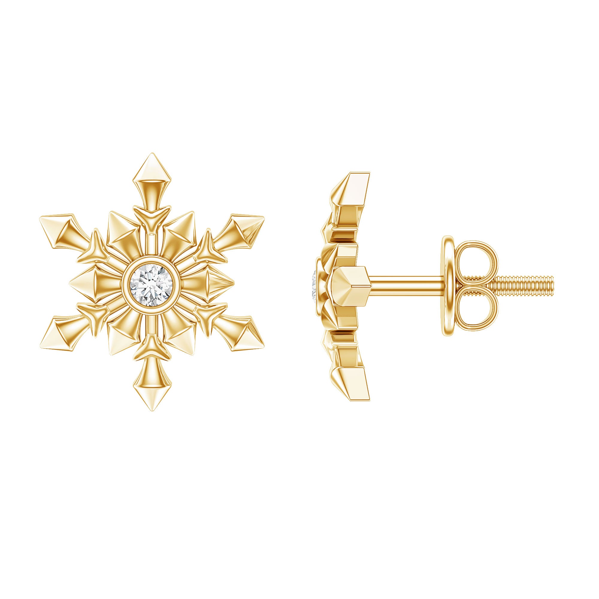 Bezel Set Diamond Snowflake Stud Earrings Lab - ( EF-VS ) - Rosec Jewels