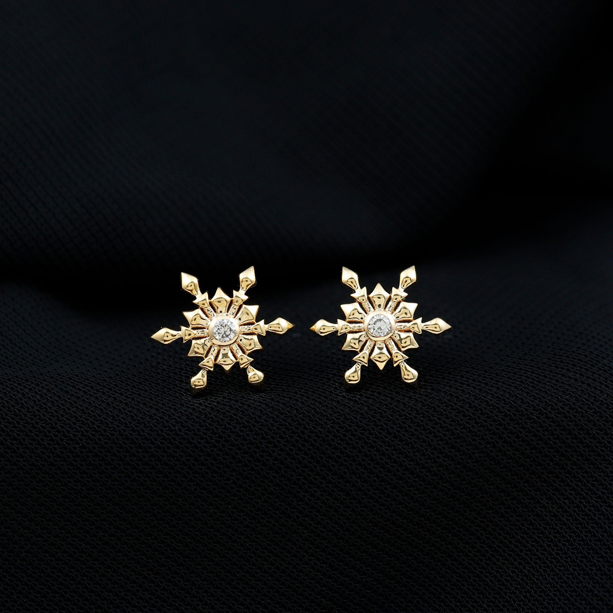 Bezel Set Diamond Snowflake Stud Earrings Lab - ( EF-VS ) - Rosec Jewels