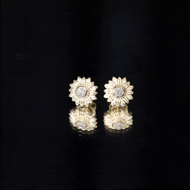 Rosec Jewels-Diamond Gold Sunflower Stud Earrings