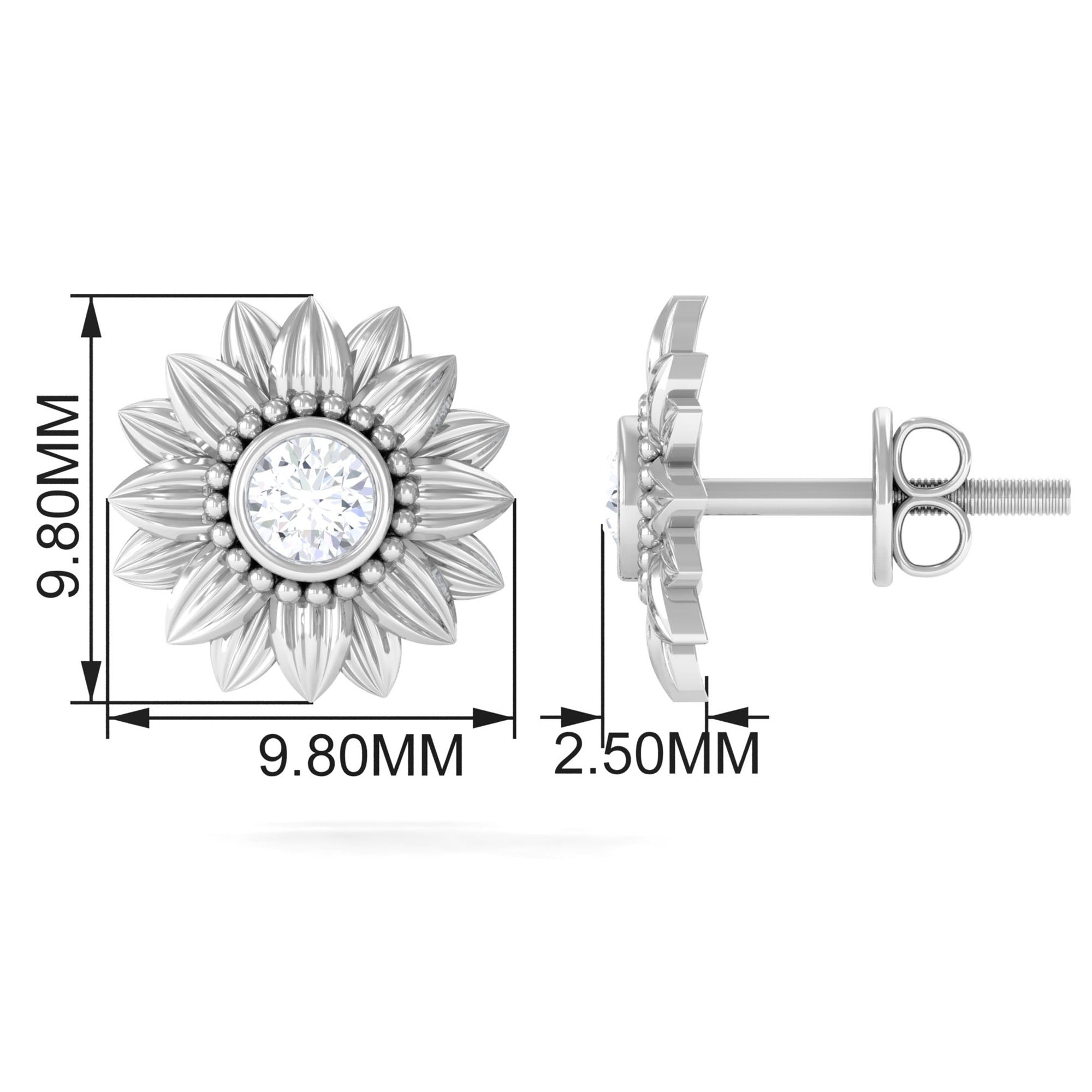 Diamond Sunflower Stud Earrings For Her Lab - ( EF-VS ) - Rosec Jewels
